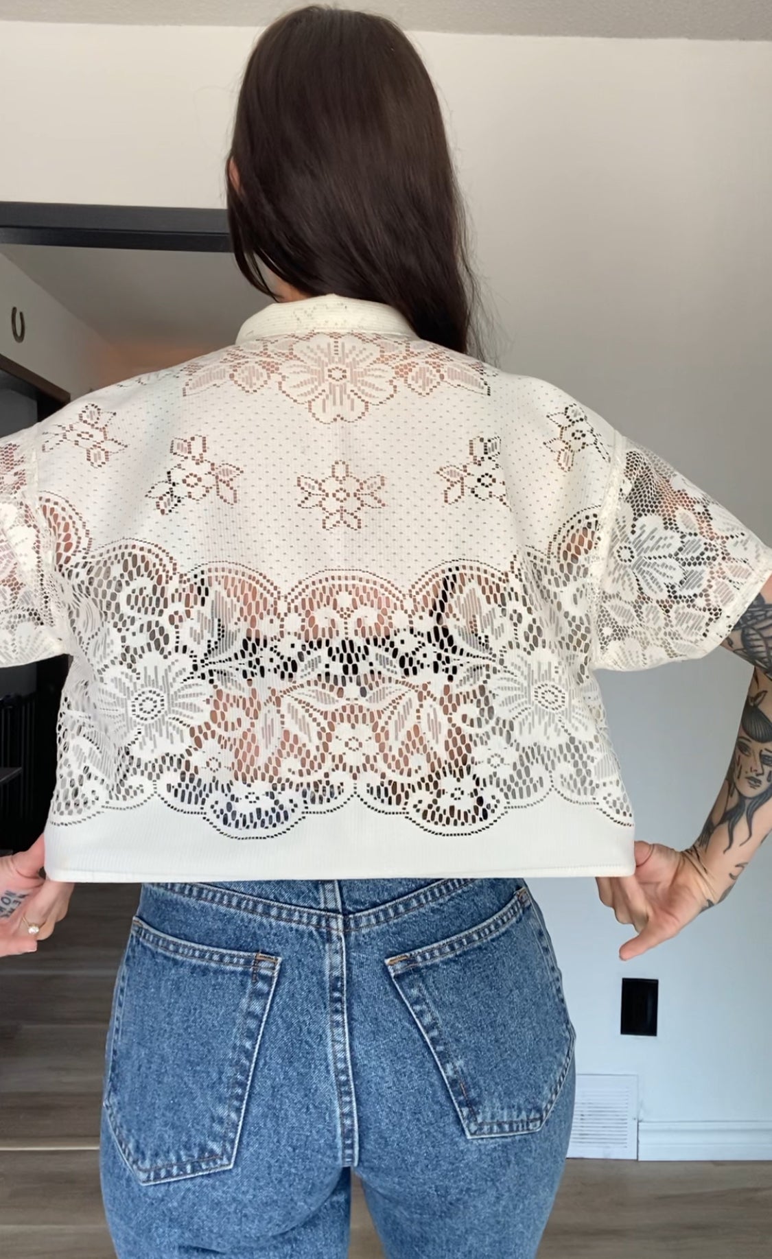 Upcycled Tie-front Lace Blouse I