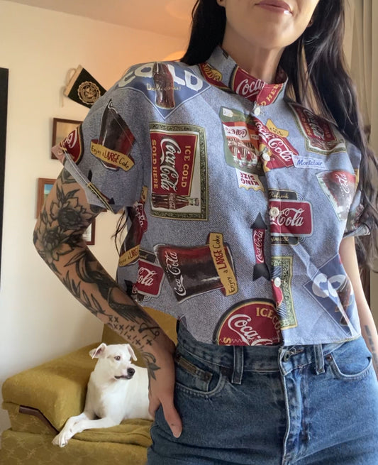 Upcycled Button Down Coca-Cola Blouse