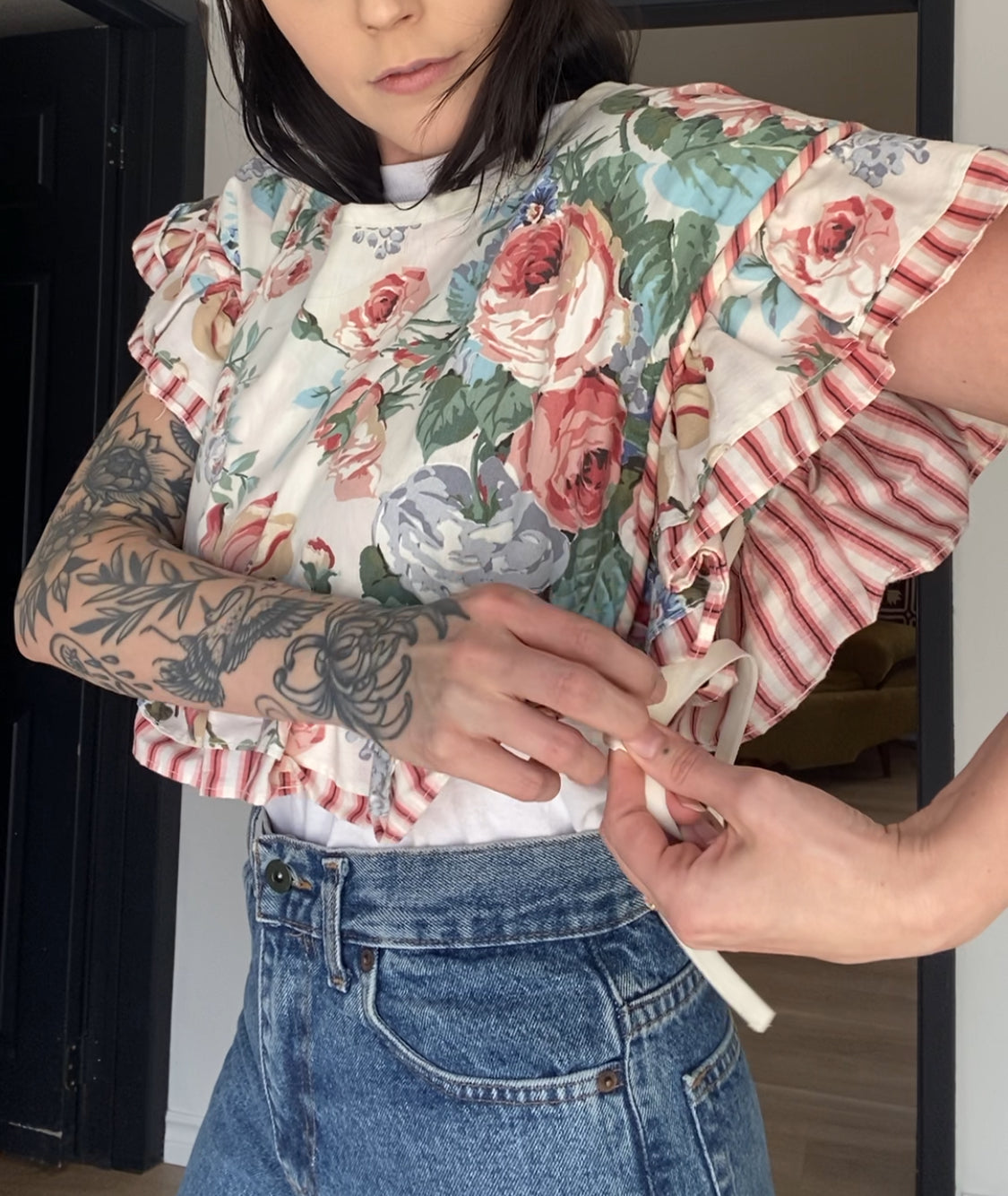 Upcycled Floral Side-tie Vest II