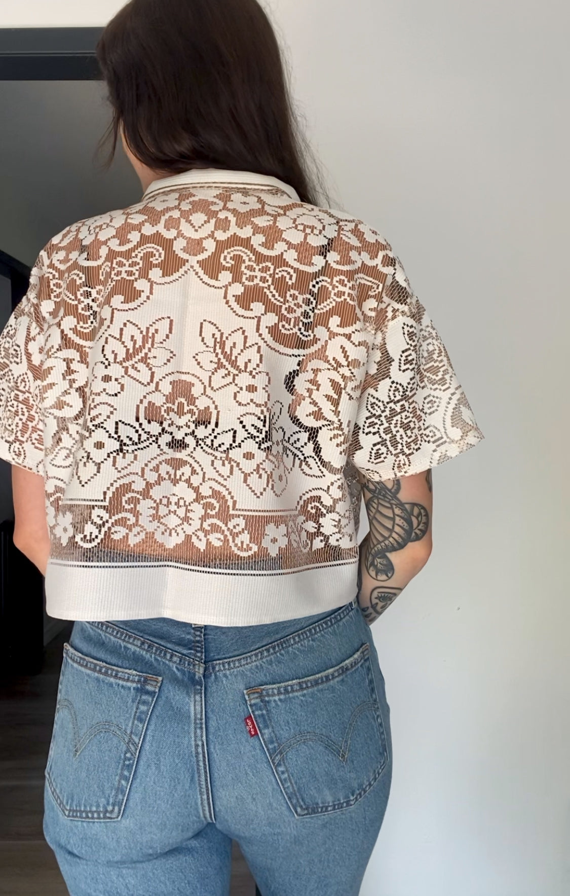 Upcycled Tie-front Lace Blouse