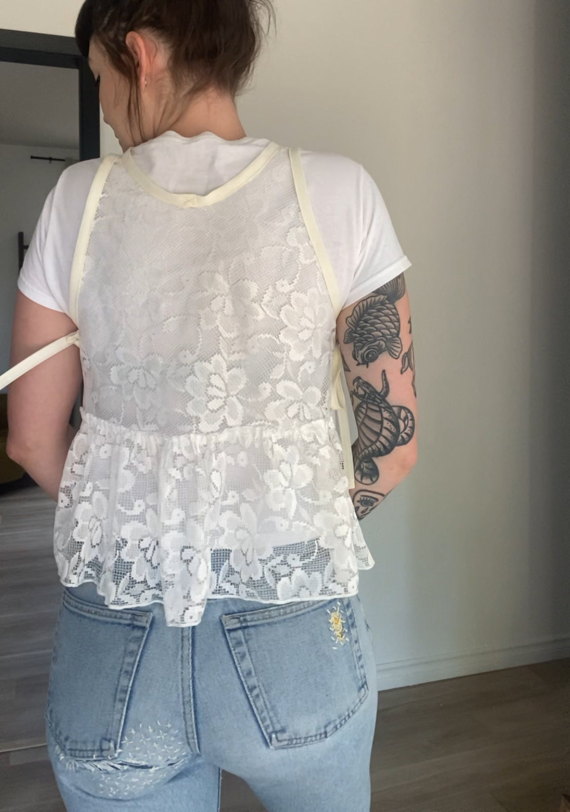 Upcycled Side-Tie Lace Tank Top