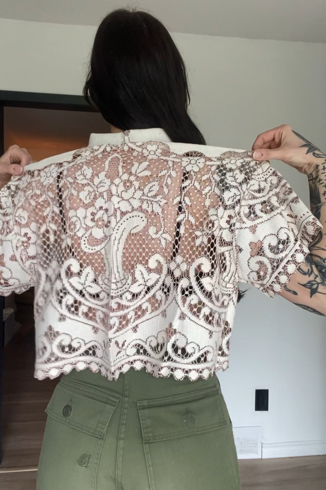 Upcycled Tie-front Lace Blouse