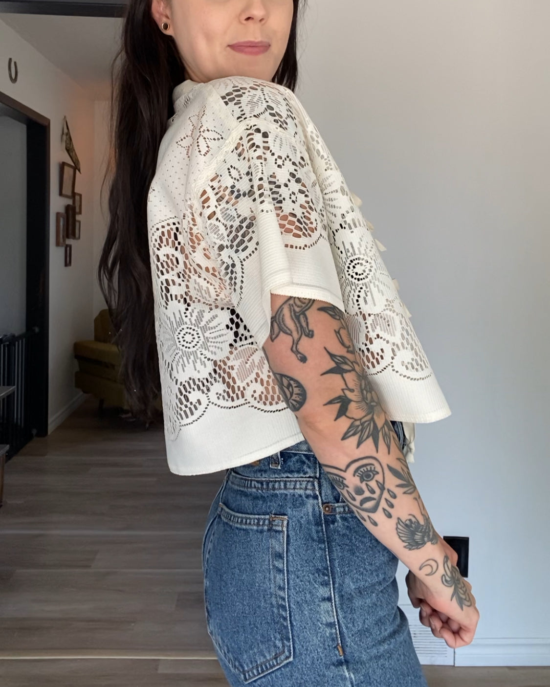 Upcycled Tie-front Lace Blouse II