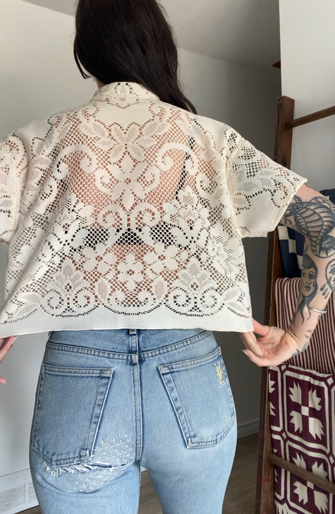 Upcycled Tie-front Lace Blouse II
