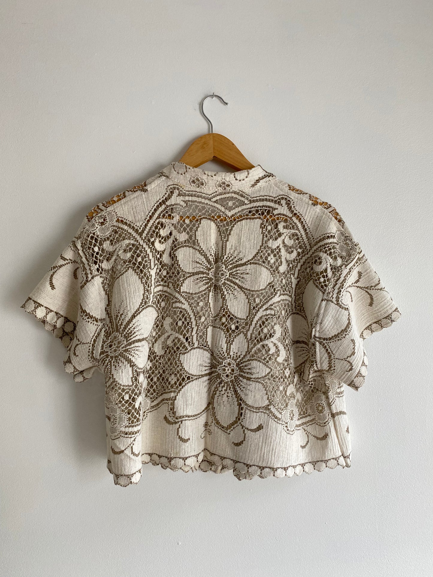 Upcycled Tie-front Lace Blouse