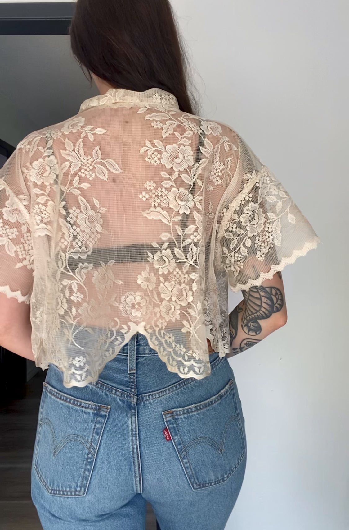 Upcycled Tie-front Lace Blouse