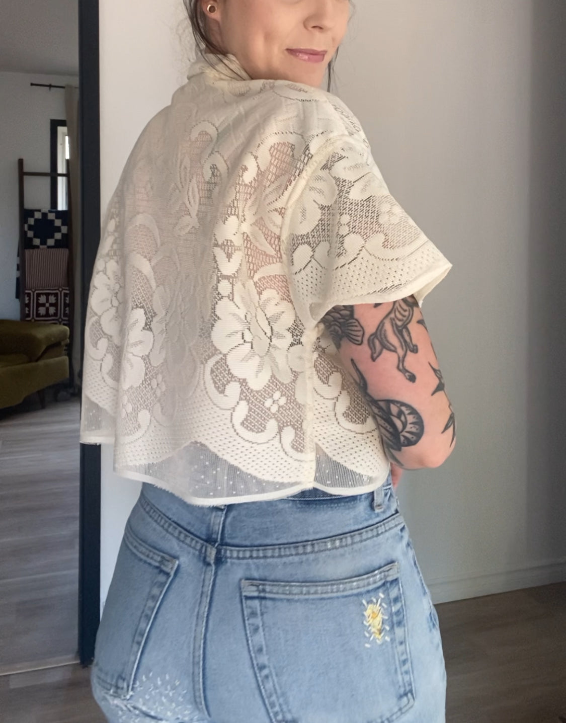 Upcycled Tie-front Lace Blouse II