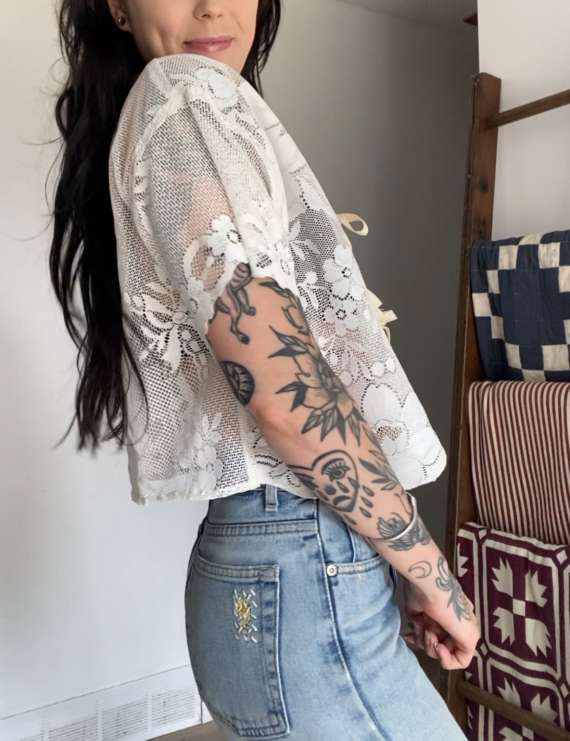 Upcycled Tie-front Lace Blouse II