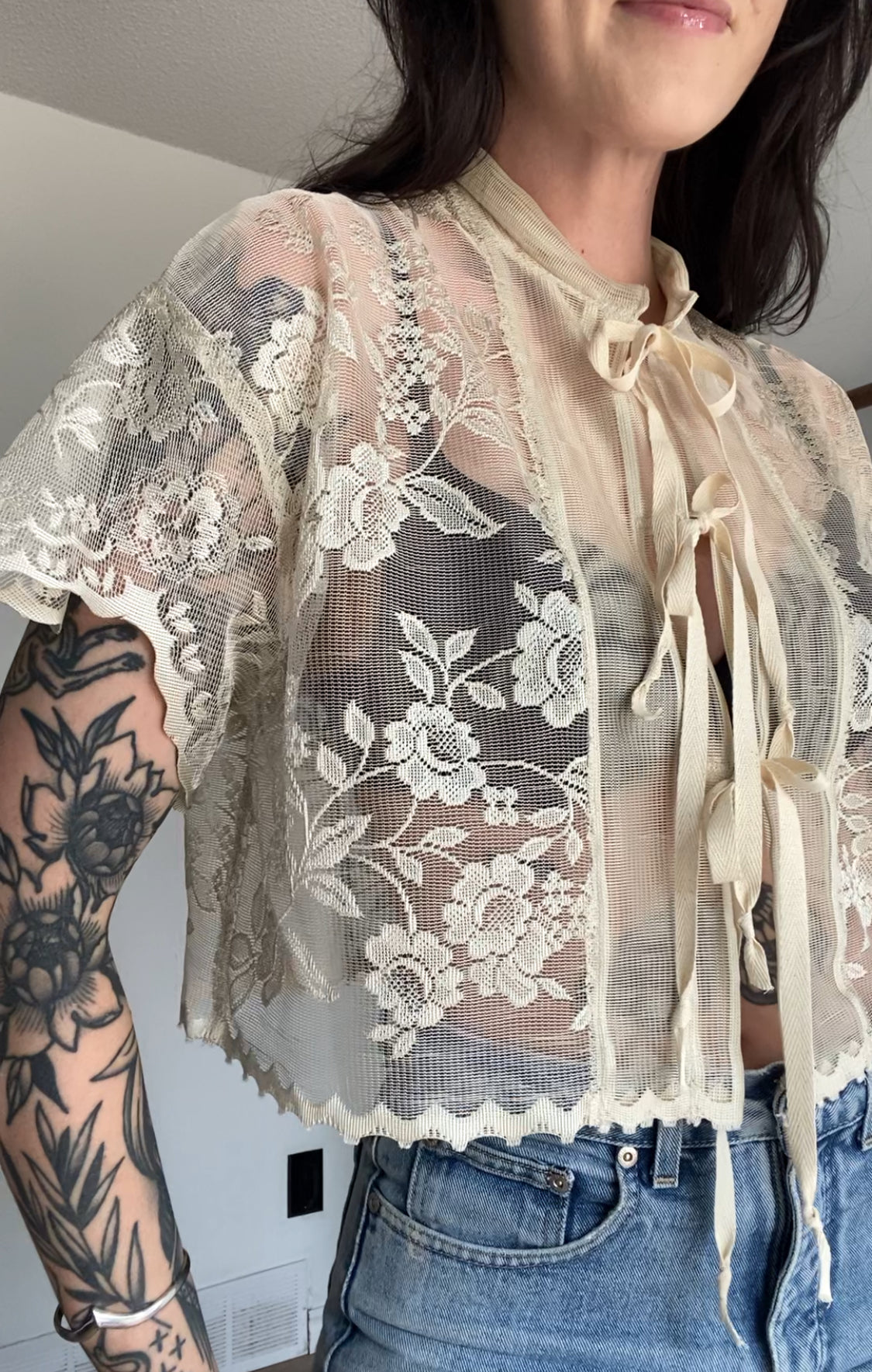 Upcycled Tie-front Lace Blouse II