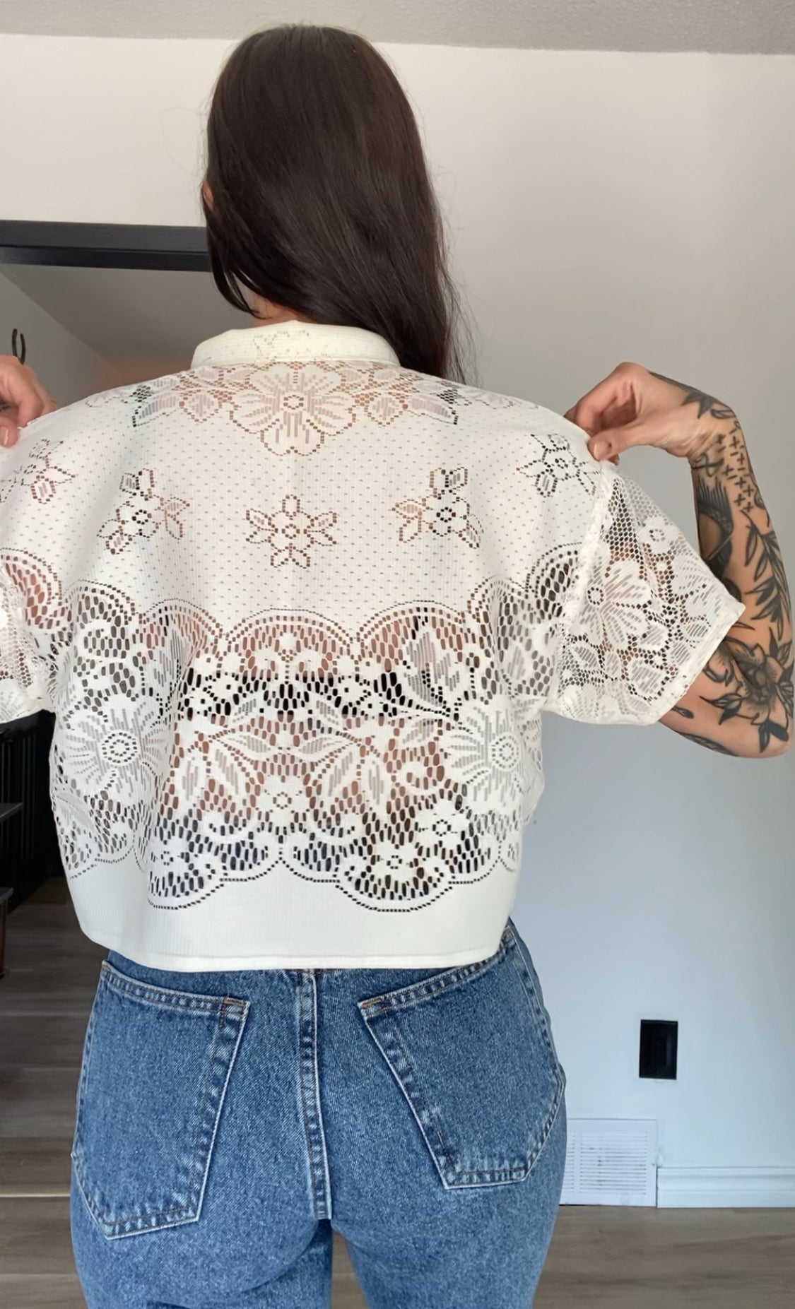 Upcycled Tie-front Lace Blouse I