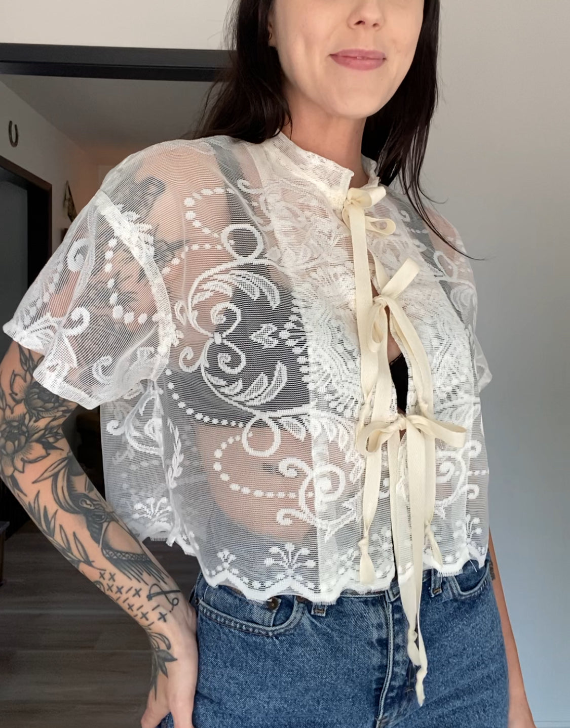 Upcycled Tie-front Lace Blouse I