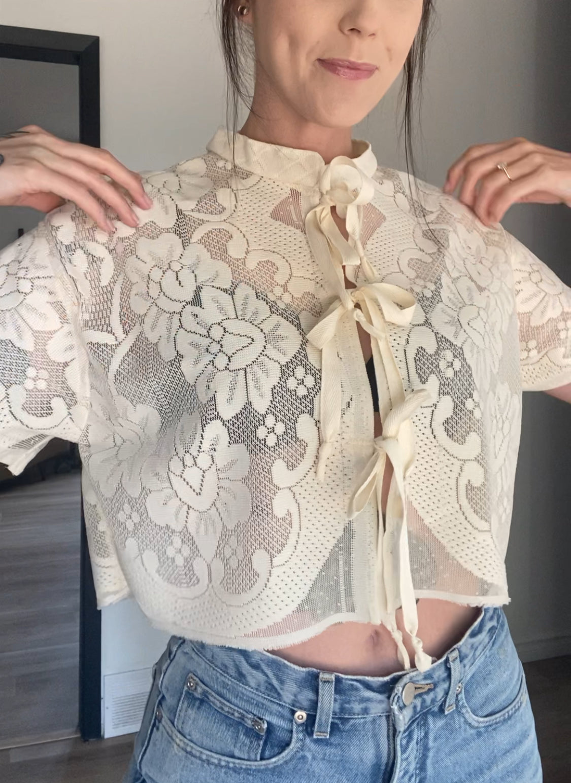 Upcycled Tie-front Lace Blouse I