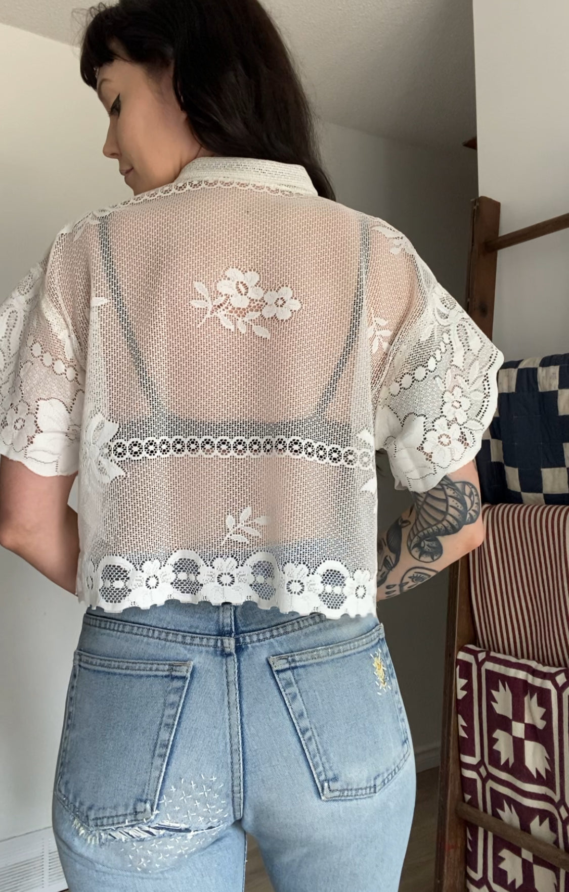 Upcycled Tie-front Lace Blouse I