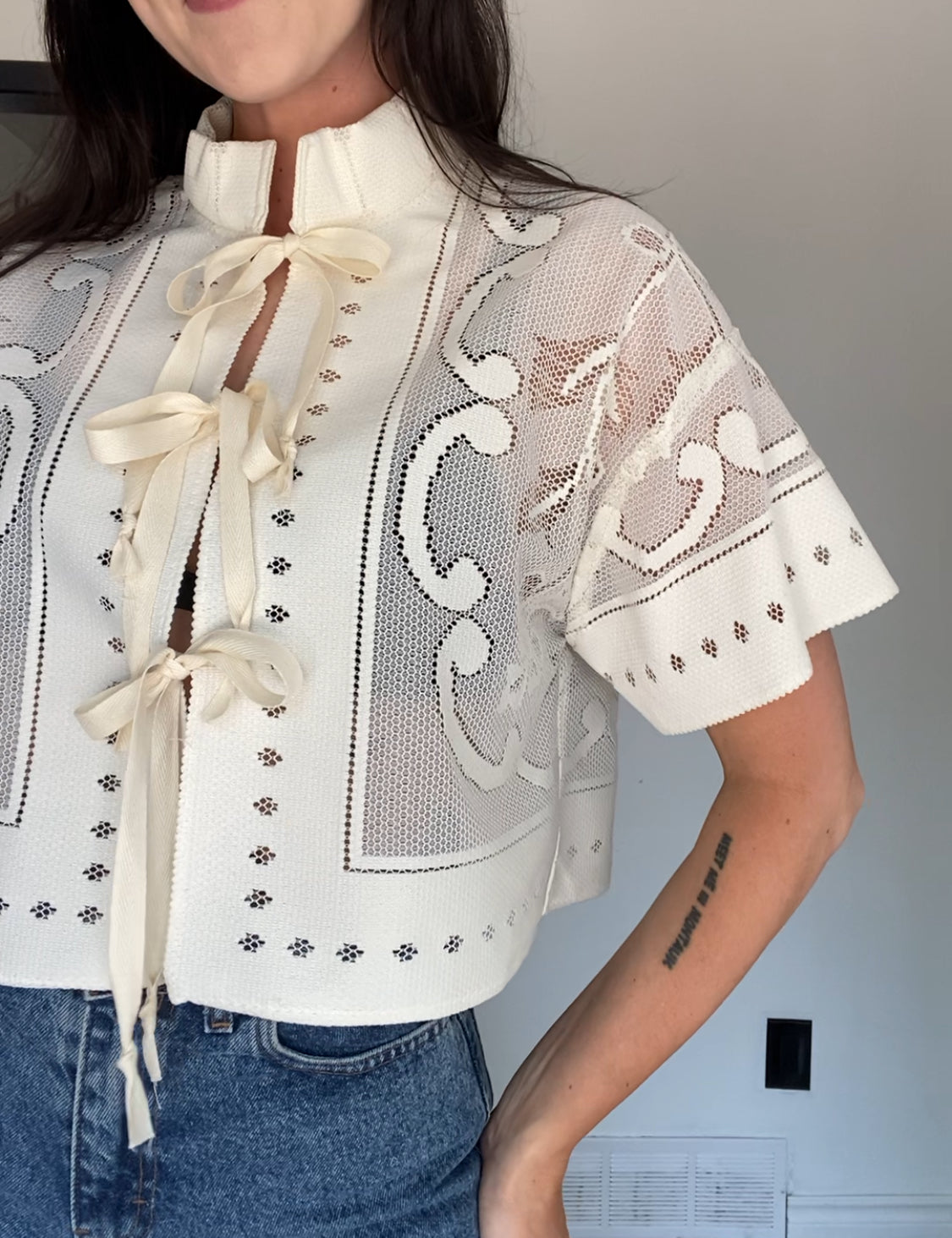 Upcycled Tie-front Lace Blouse II