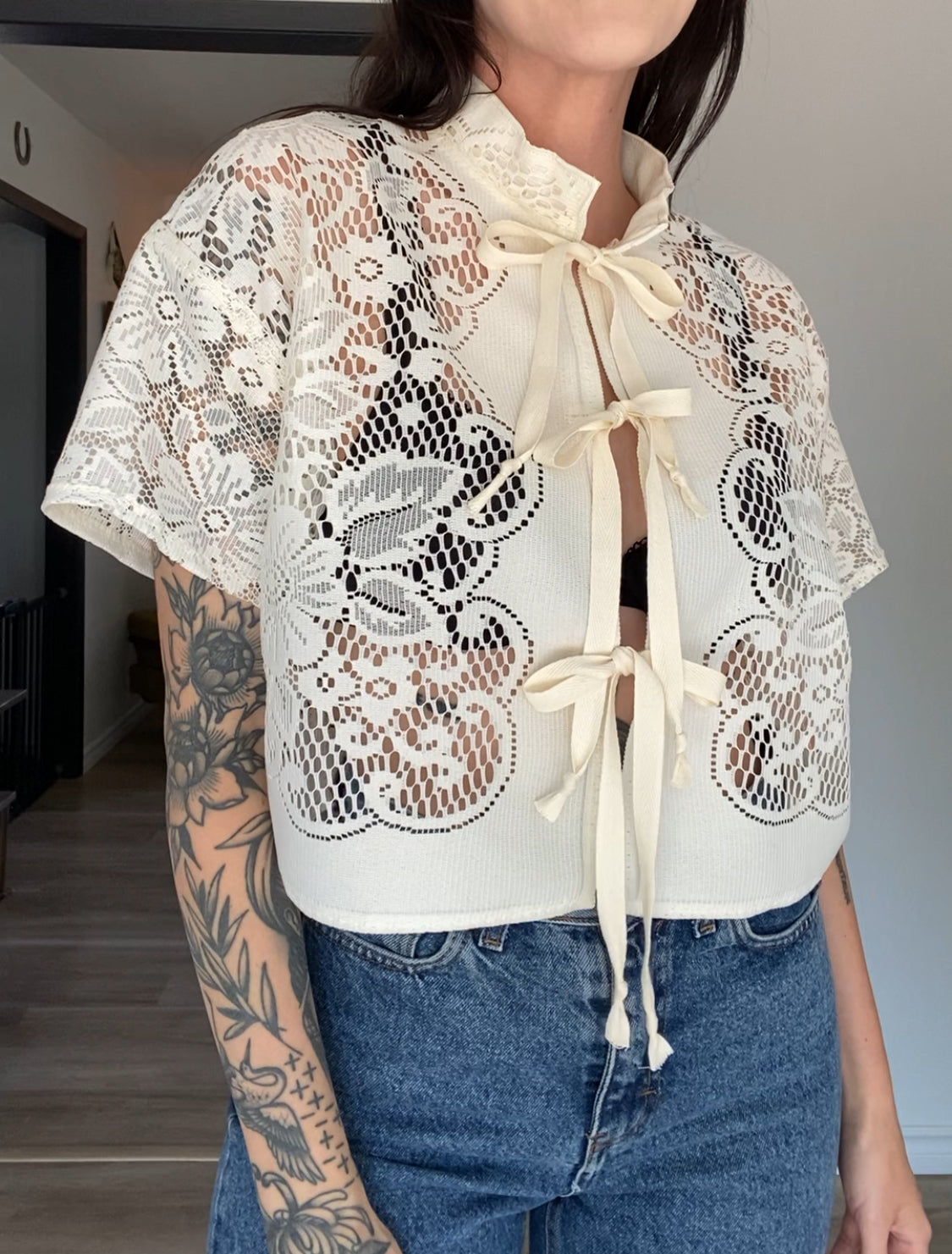 Upcycled Tie-front Lace Blouse III