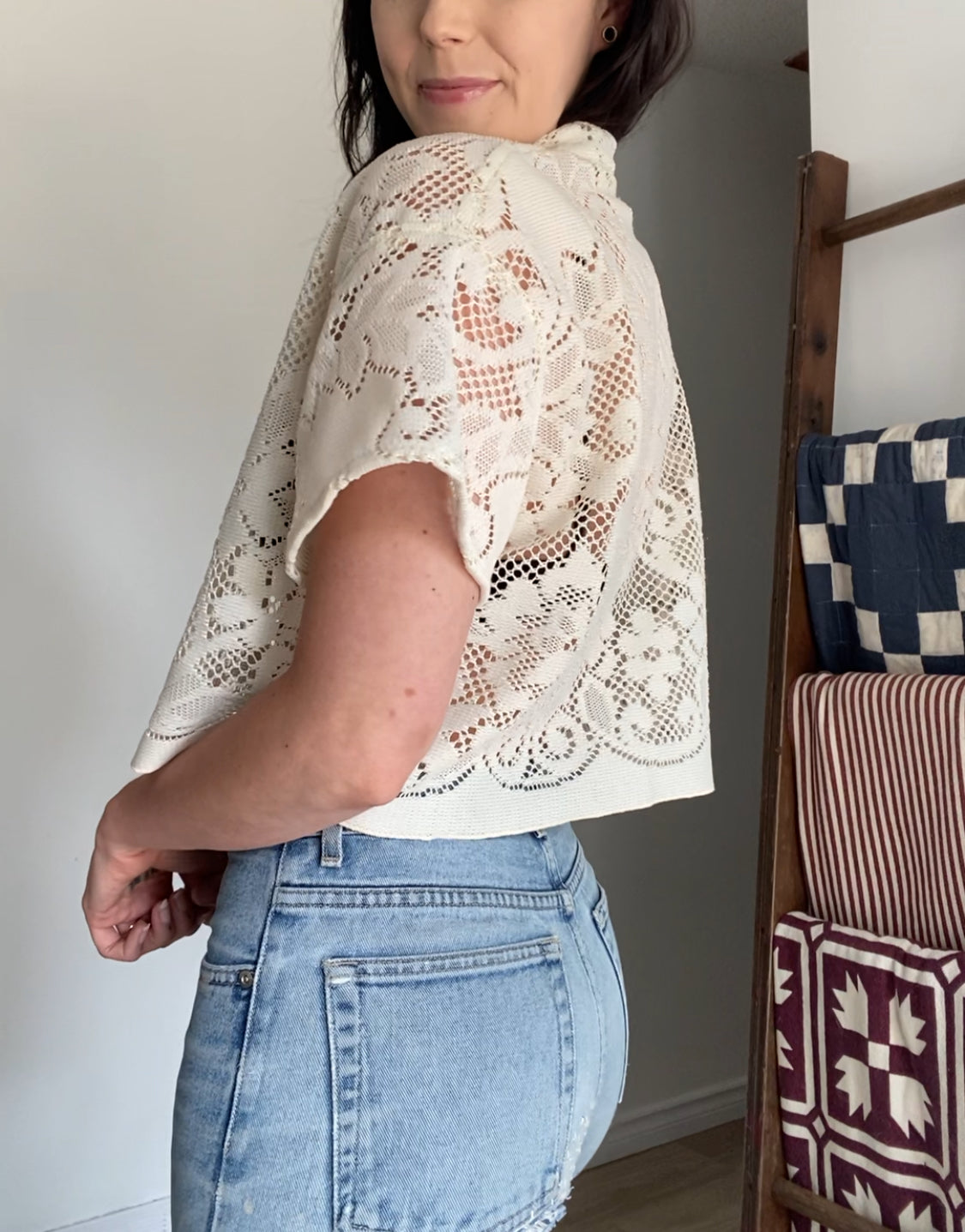 Upcycled Tie-front Lace Blouse II