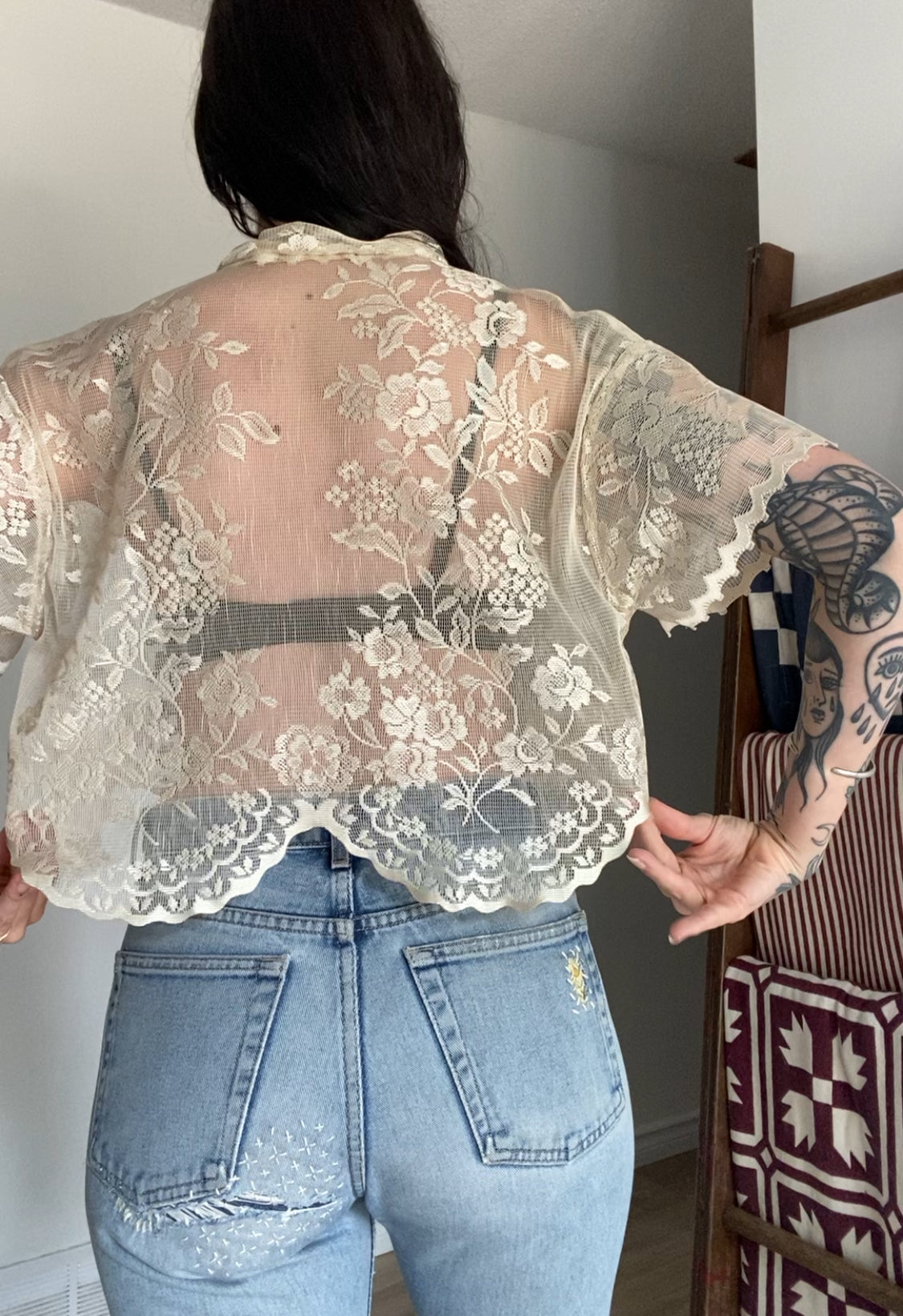 Upcycled Tie-front Lace Blouse I
