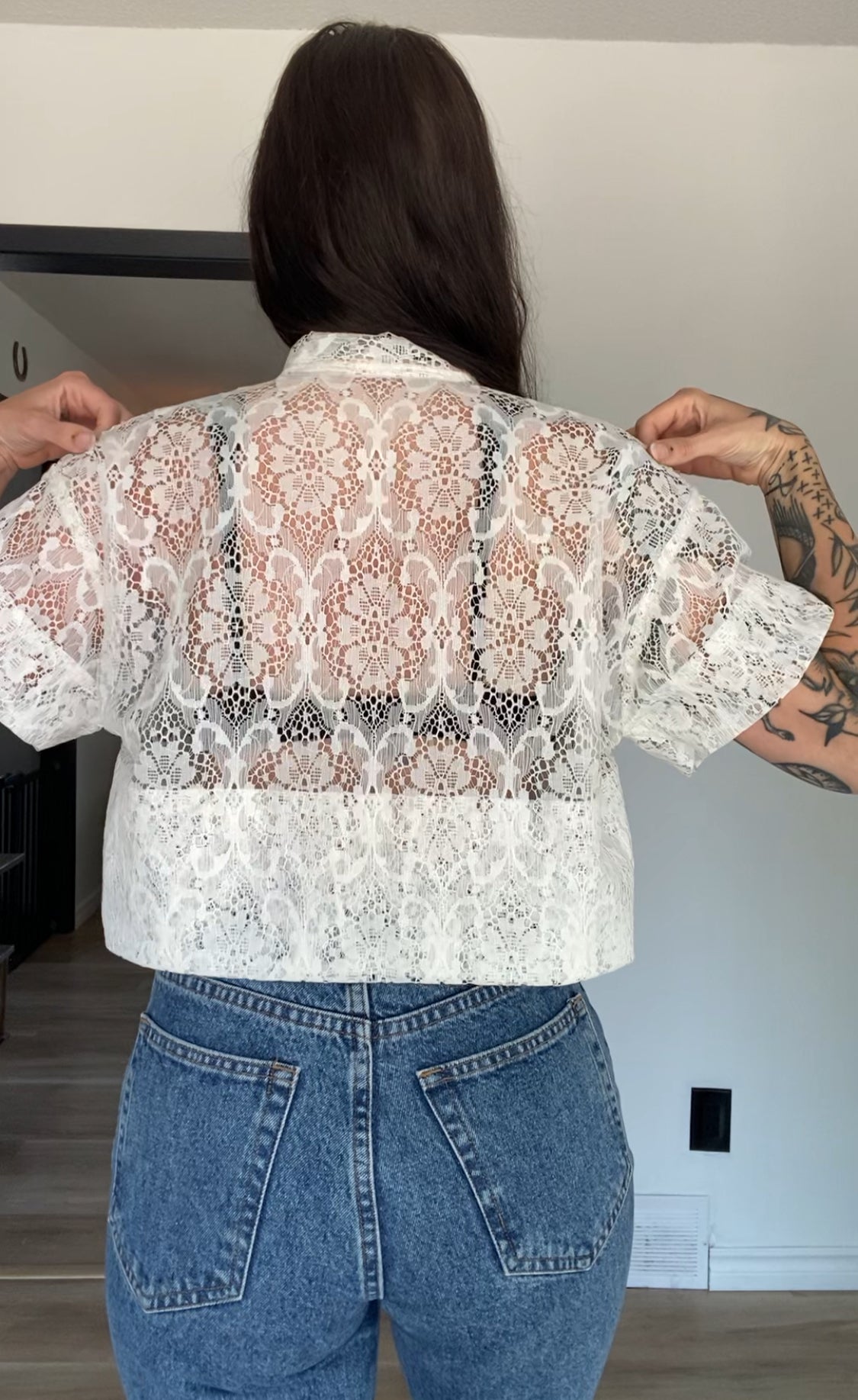 Upcycled Tie-front Lace Blouse