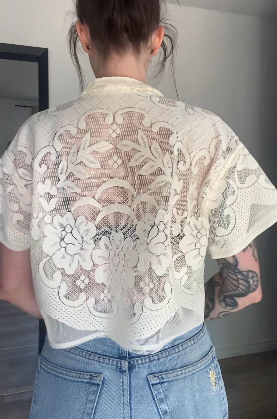 Upcycled Tie-front Lace Blouse I