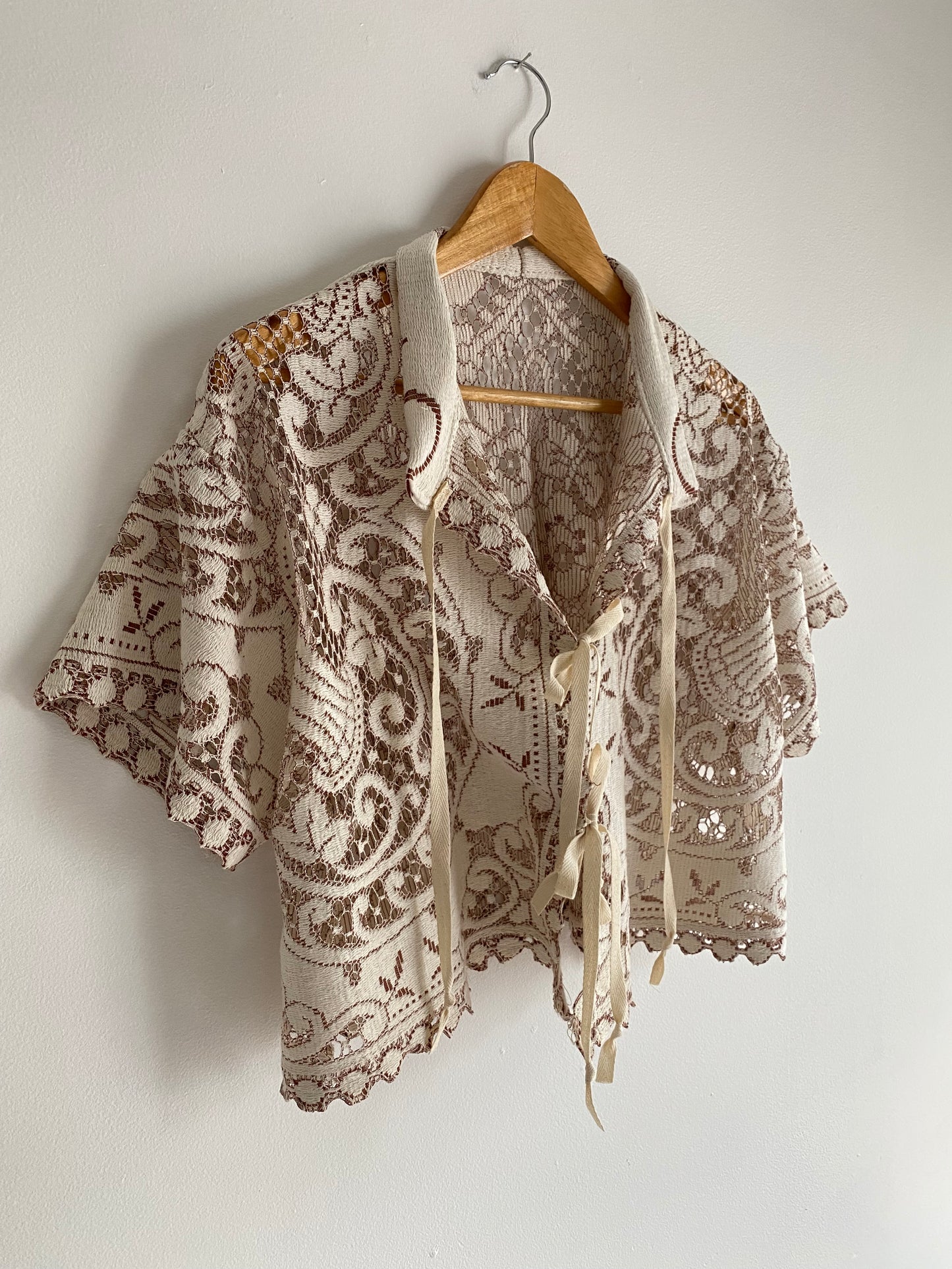 Upcycled Tie-front Lace Blouse