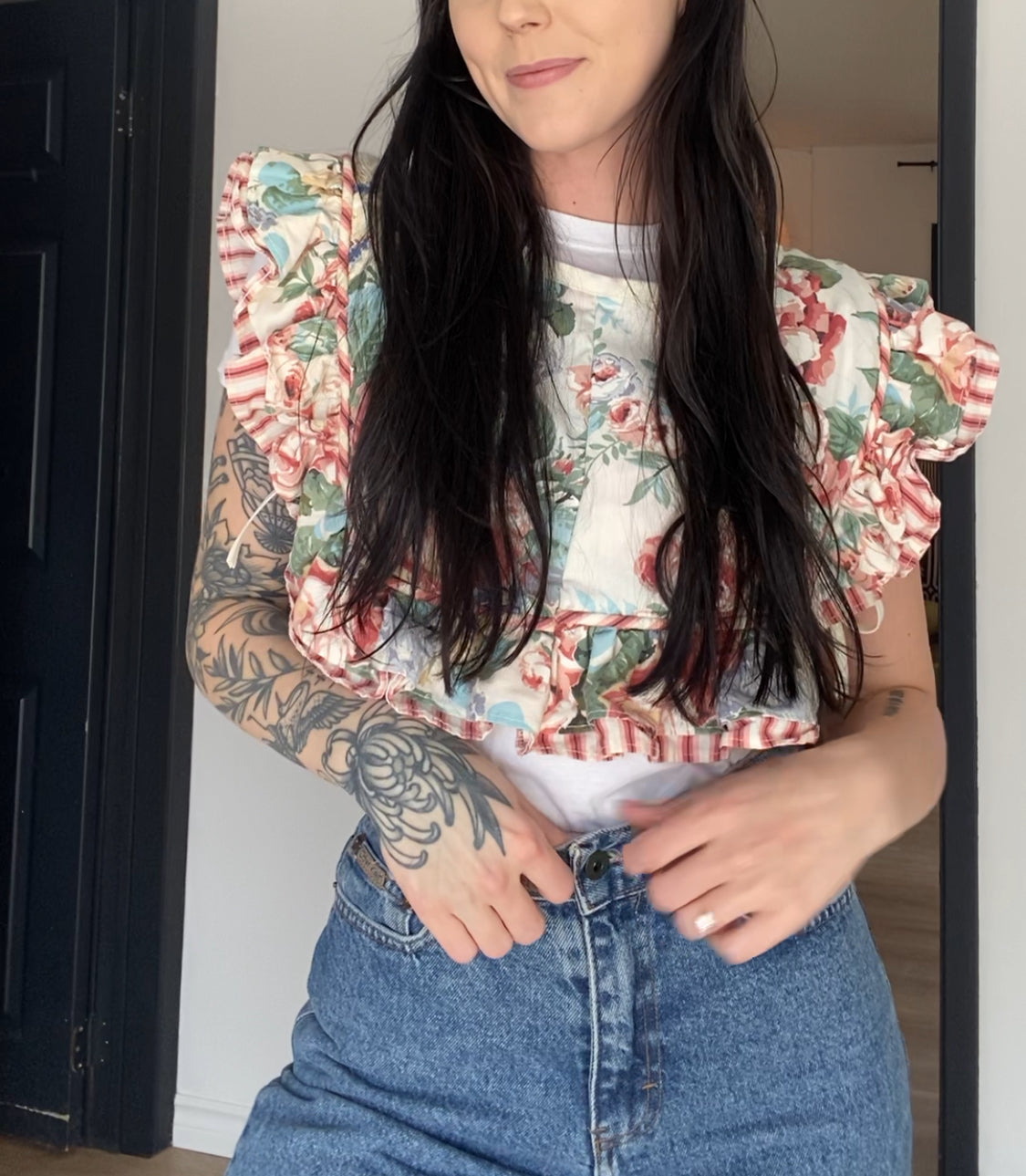 Upcycled Floral Side-tie Vest I