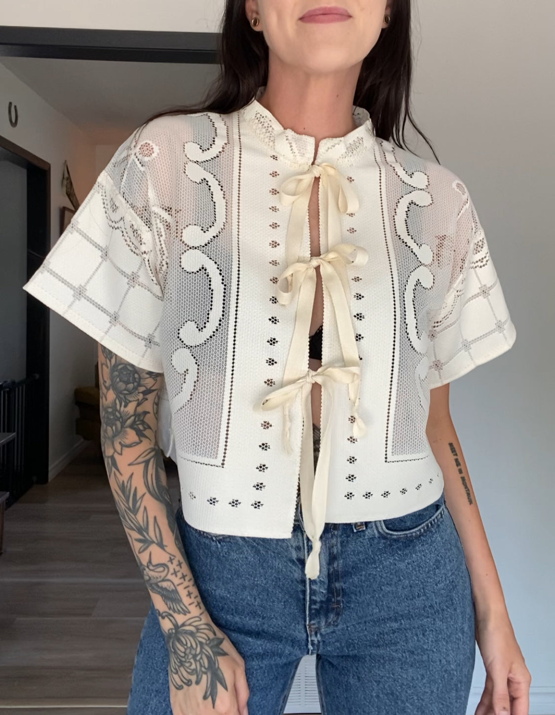 Upcycled Tie-front Lace Blouse I