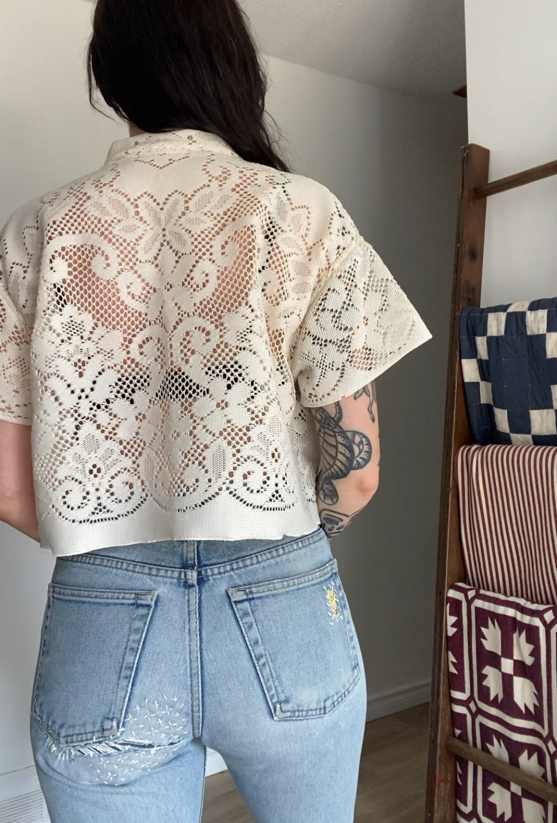 Upcycled Tie-front Lace Blouse I