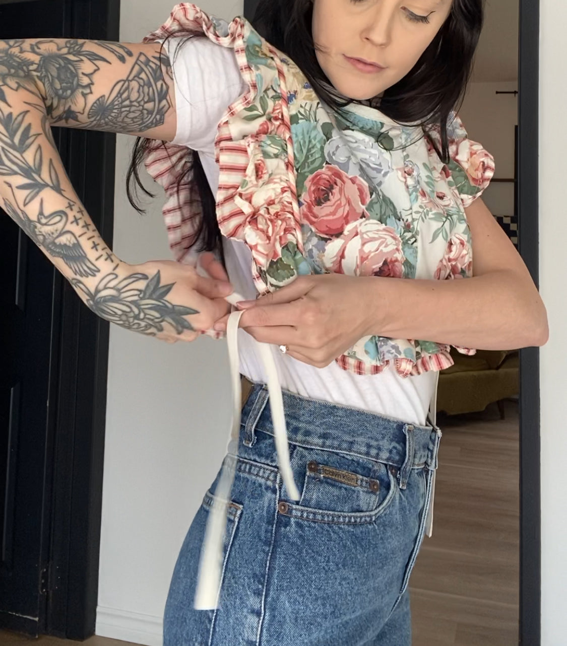 Upcycled Floral Side-tie Vest I