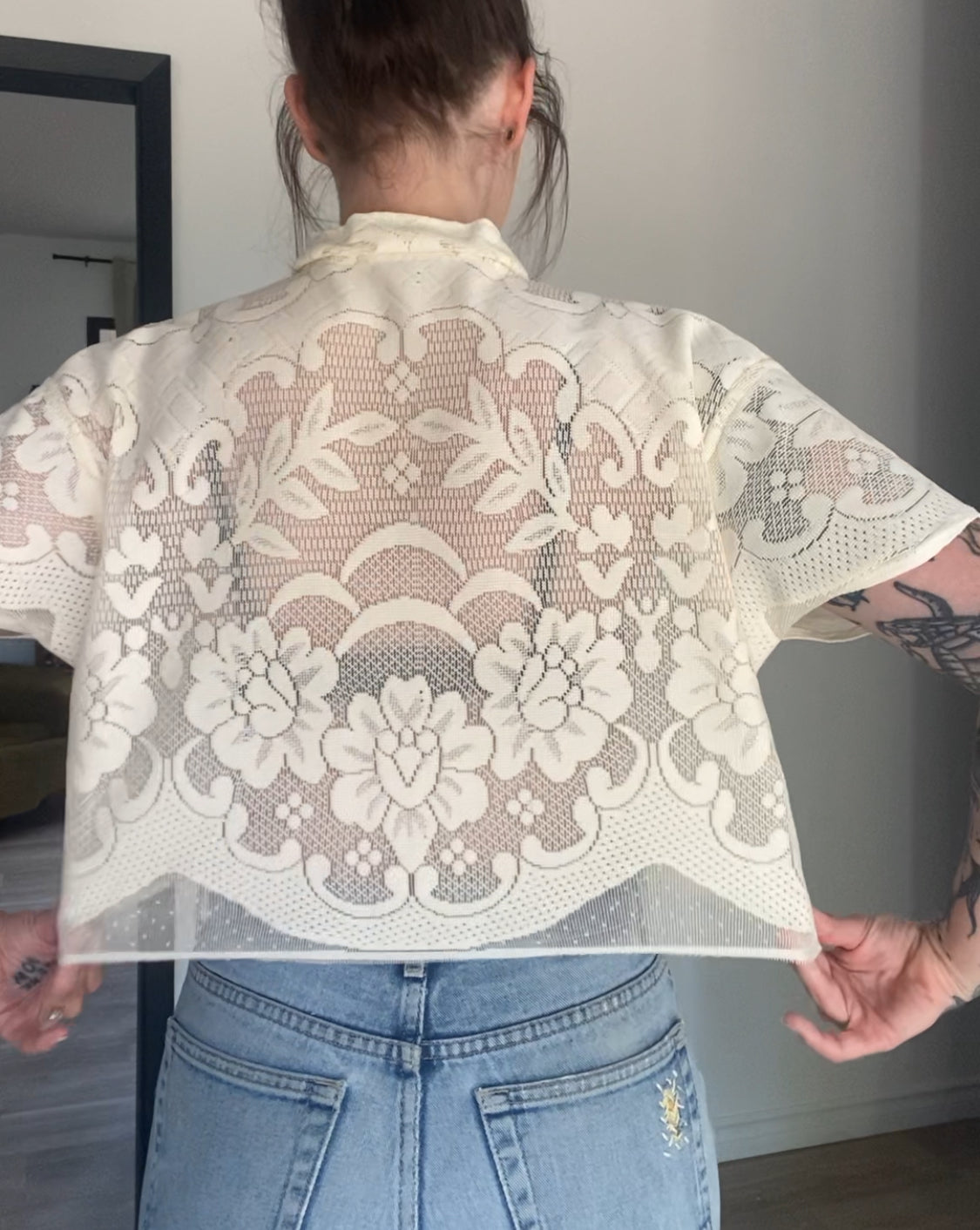 Upcycled Tie-front Lace Blouse II