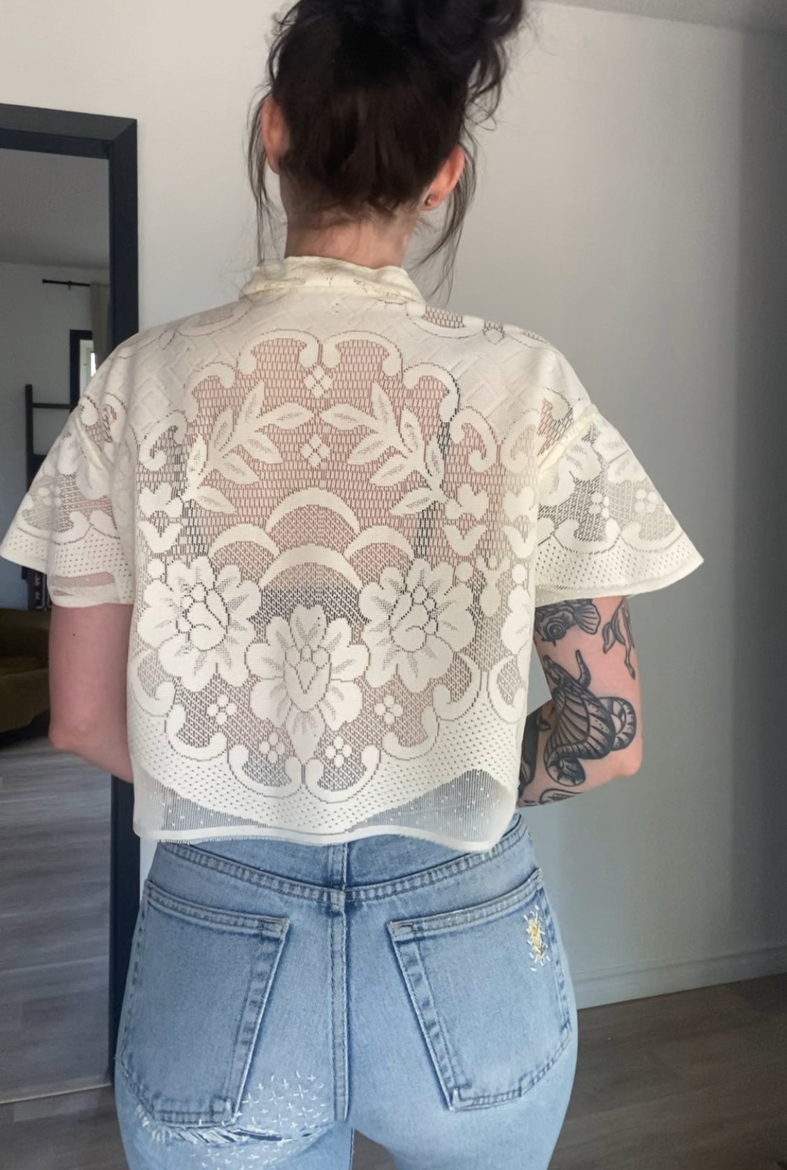 Upcycled Tie-front Lace Blouse II