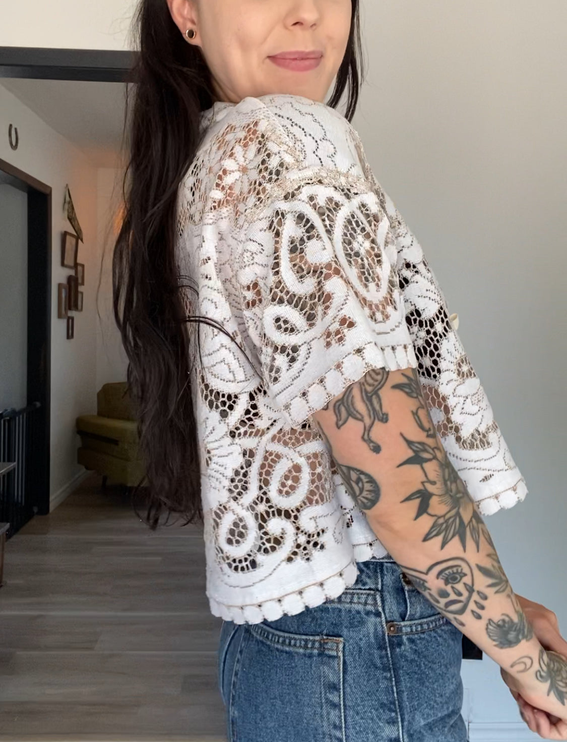 Upcycled Tie-front Lace Blouse II