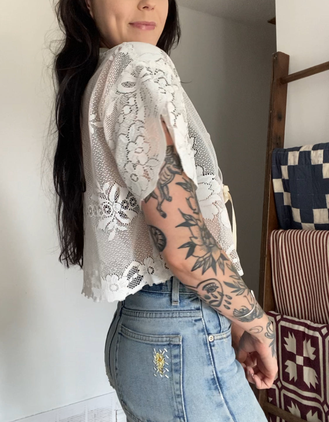 Upcycled Tie-front Lace Blouse I