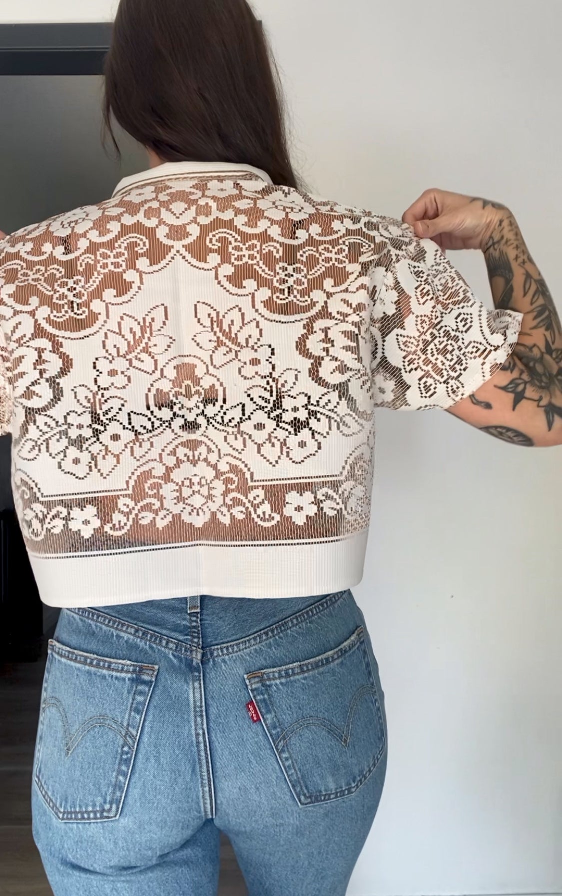 Upcycled Tie-front Lace Blouse
