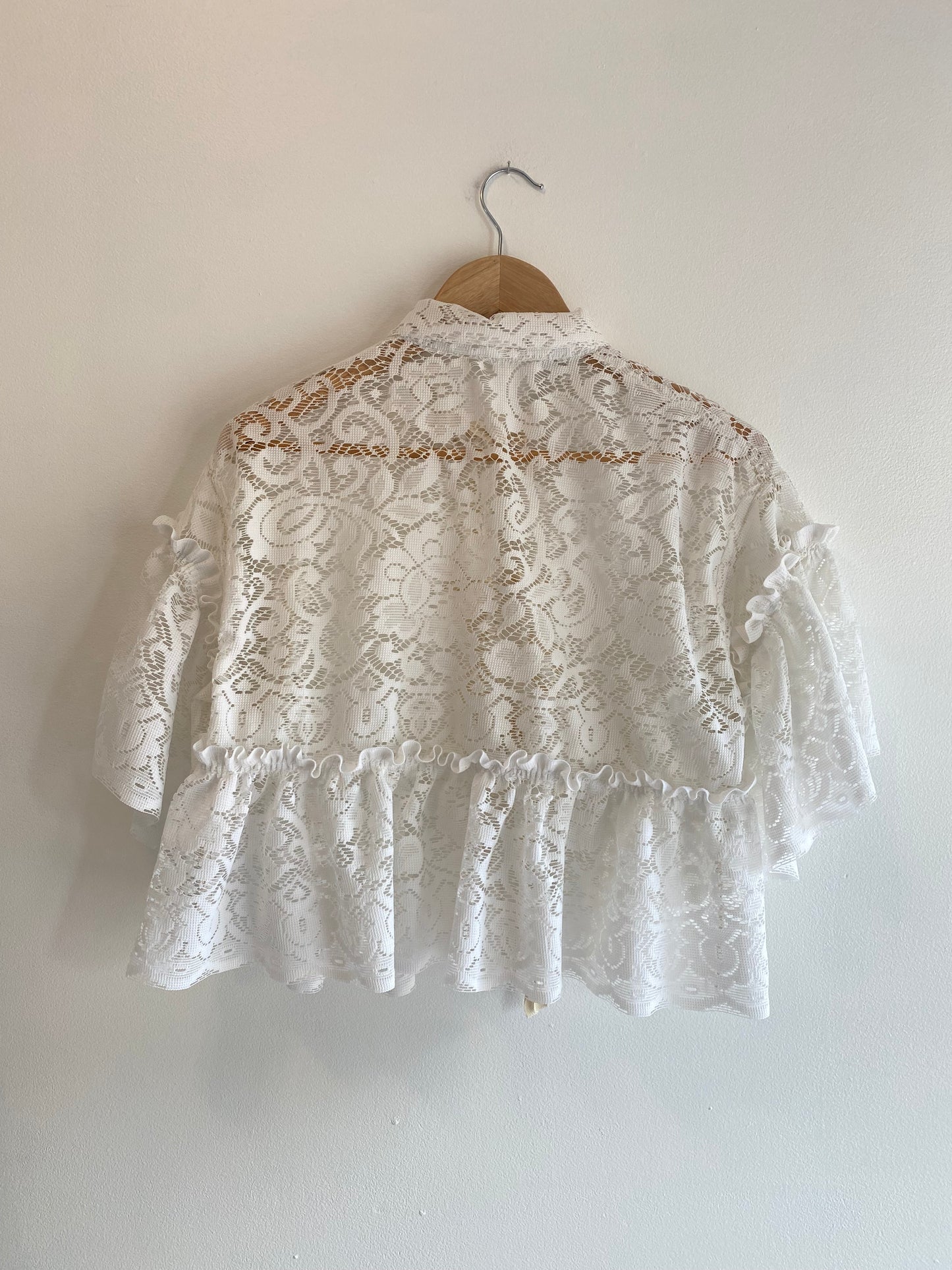 Upcycled Tie-front Frilly Lace Blouse