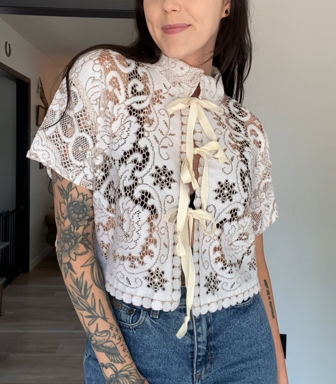 Upcycled Tie-front Lace Blouse I