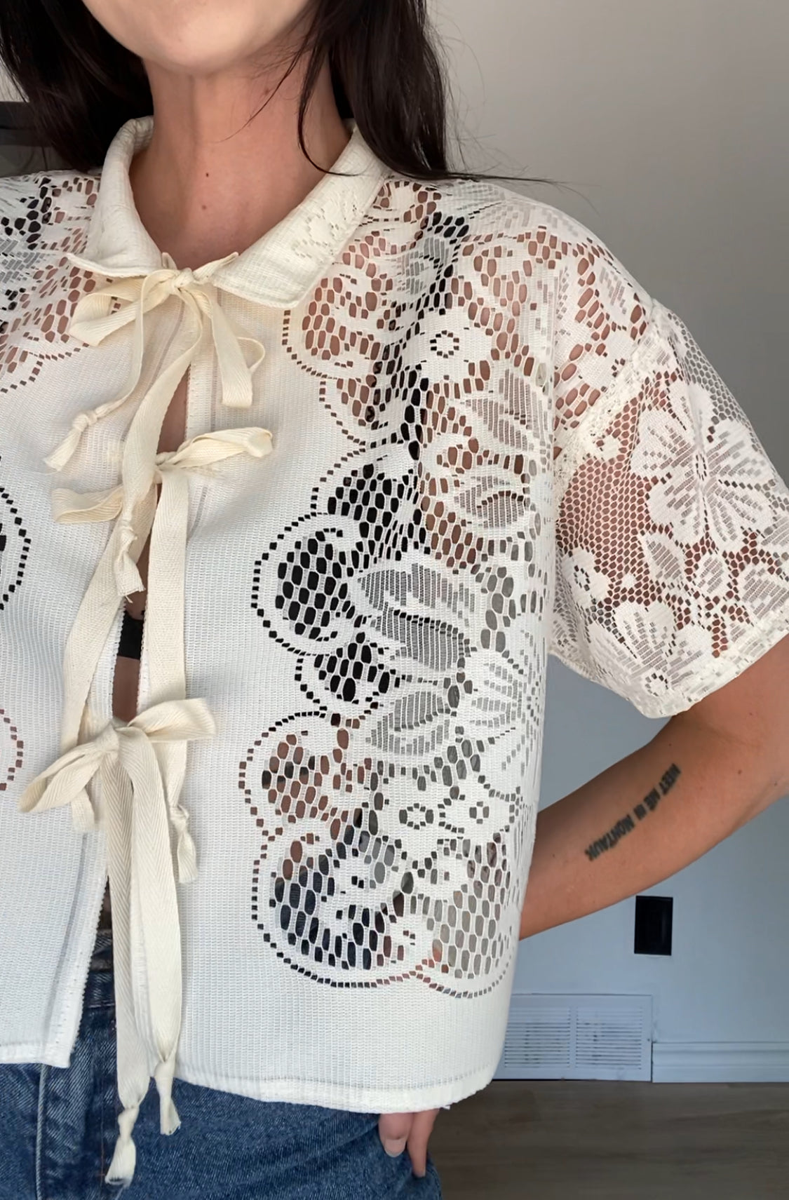 Upcycled Tie-front Lace Blouse I