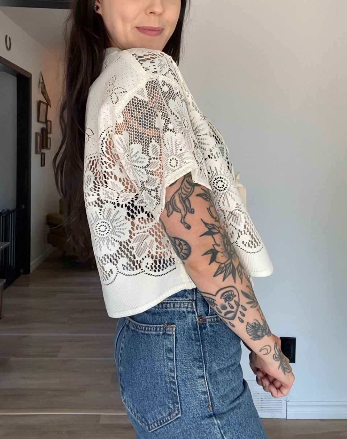 Upcycled Tie-front Lace Blouse I
