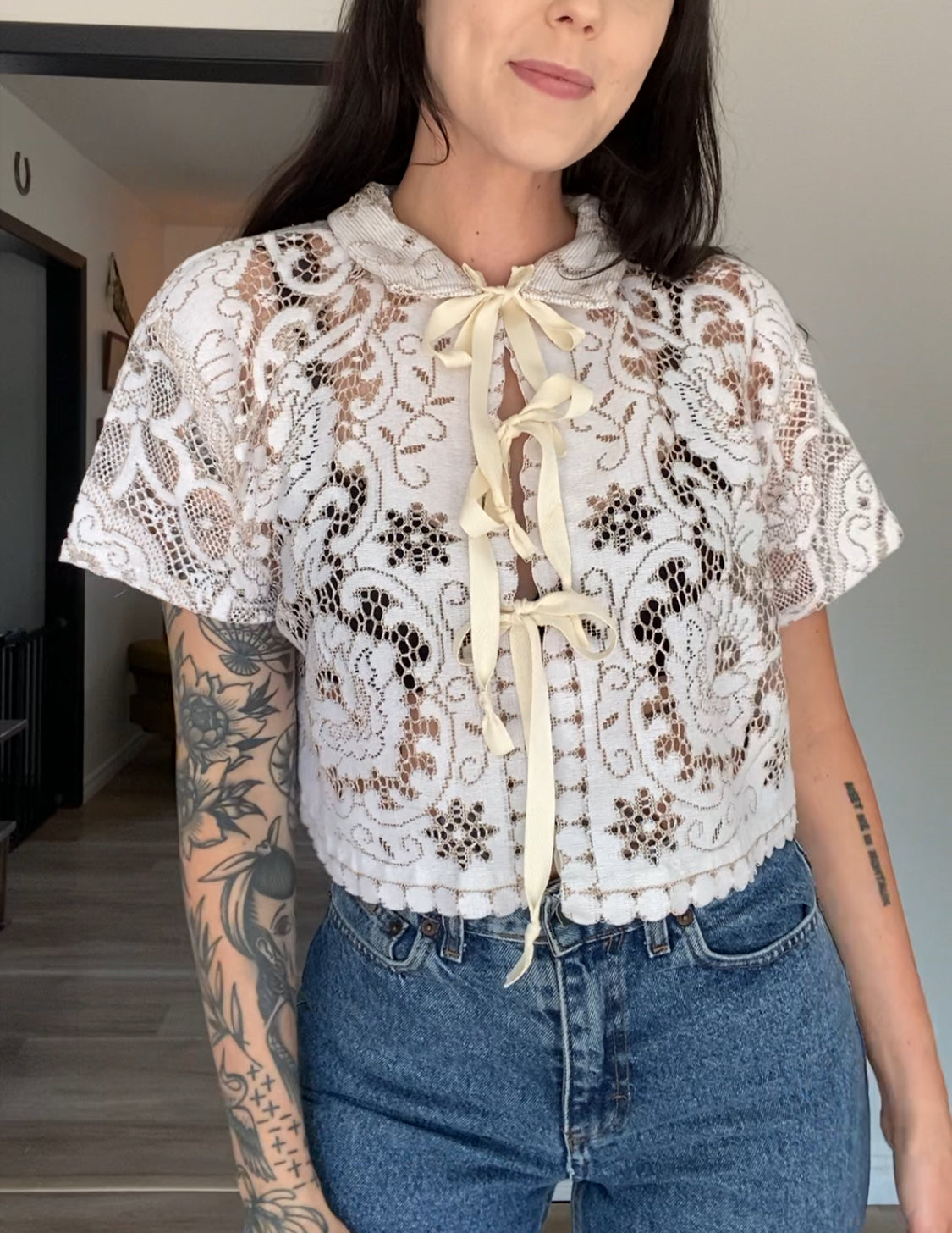Upcycled Tie-front Lace Blouse I
