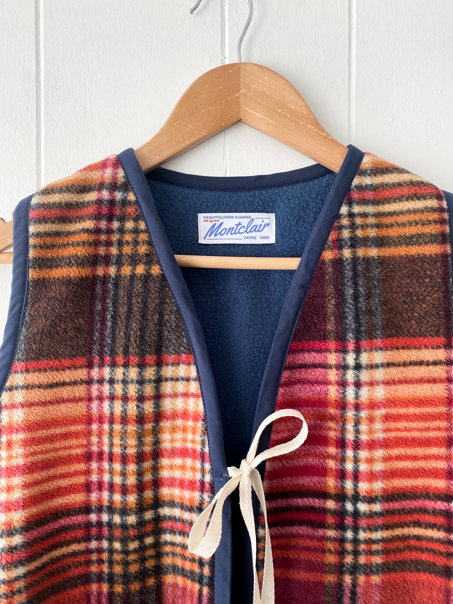 S/M Upcycled Plaid Fleece Vest