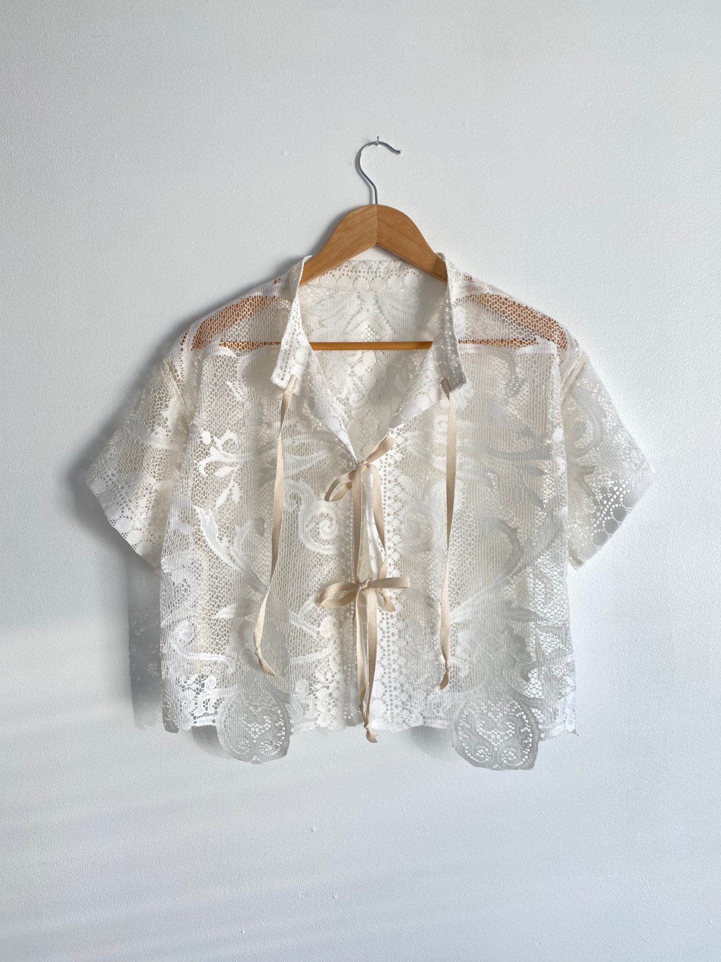 Upcycled Tie-front Lace Blouse