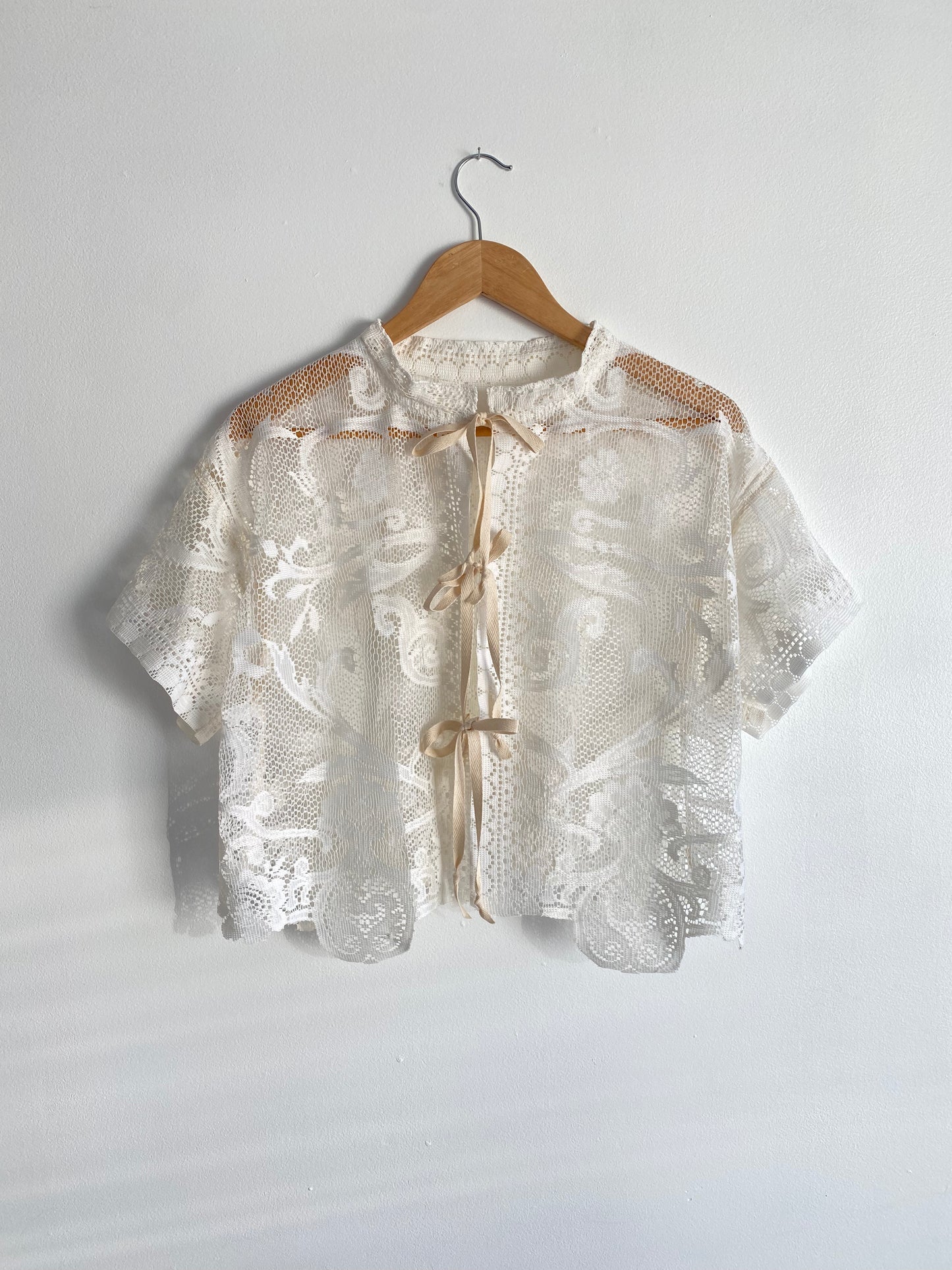 Upcycled Tie-front Lace Blouse