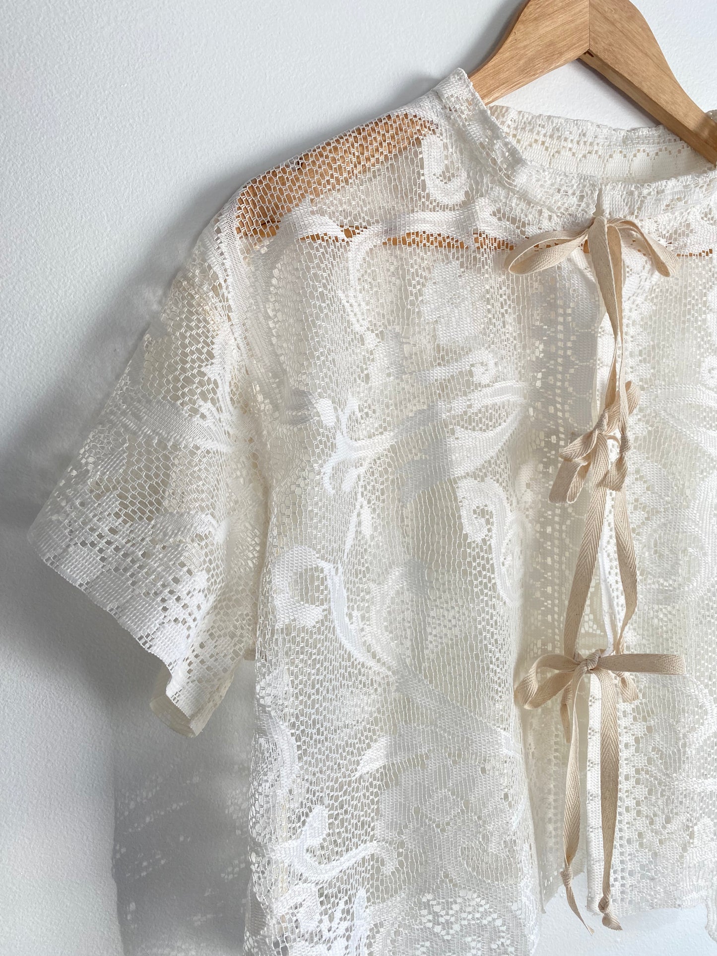 Upcycled Tie-front Lace Blouse