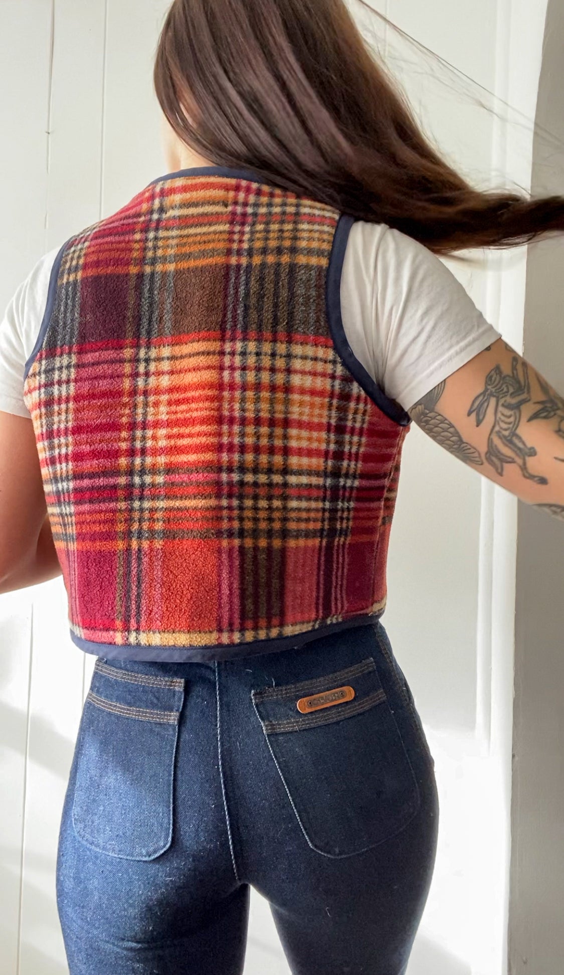 S/M Upcycled Plaid Fleece Vest