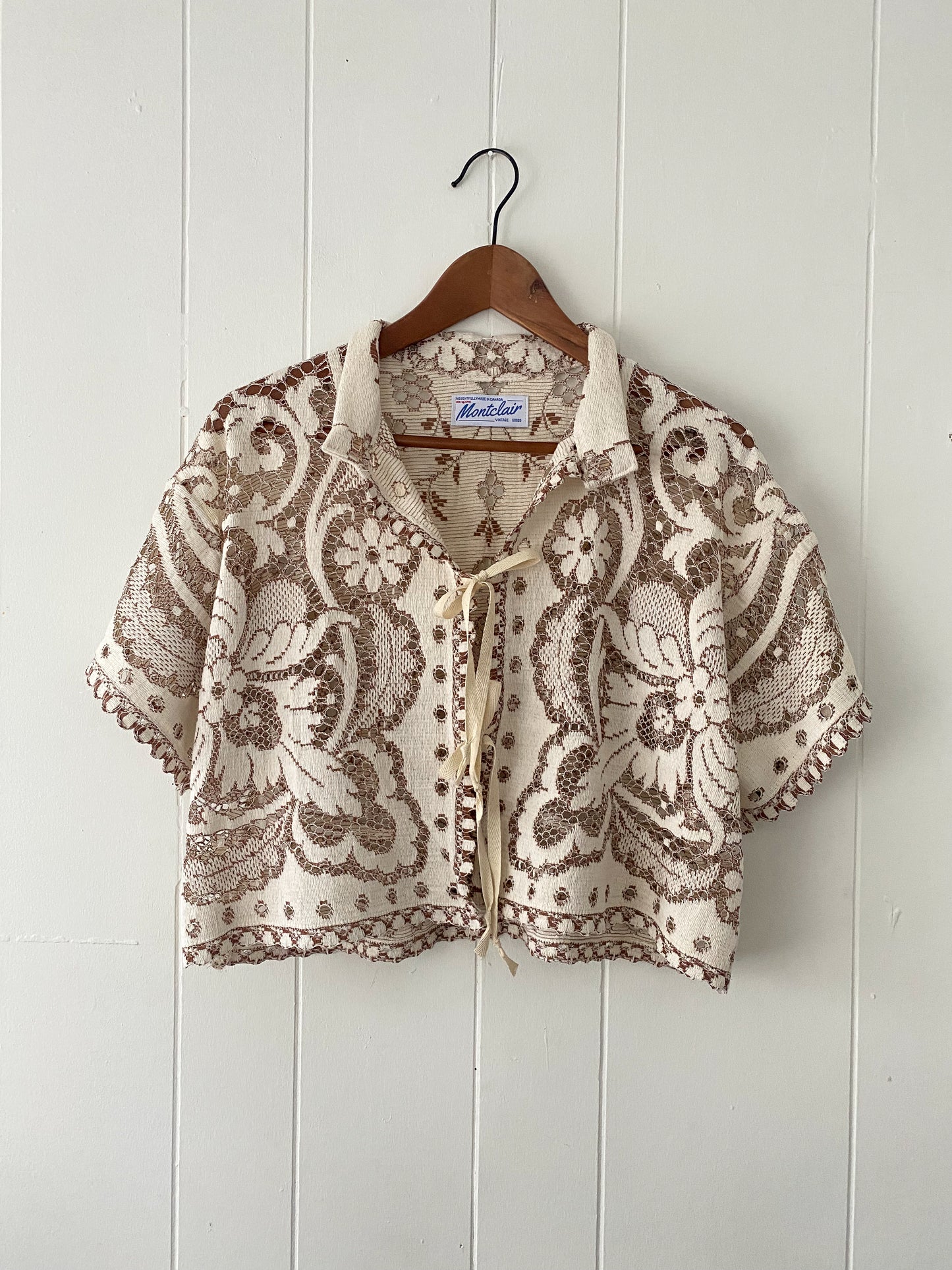 Upcycled Tie Front Lace Blouse