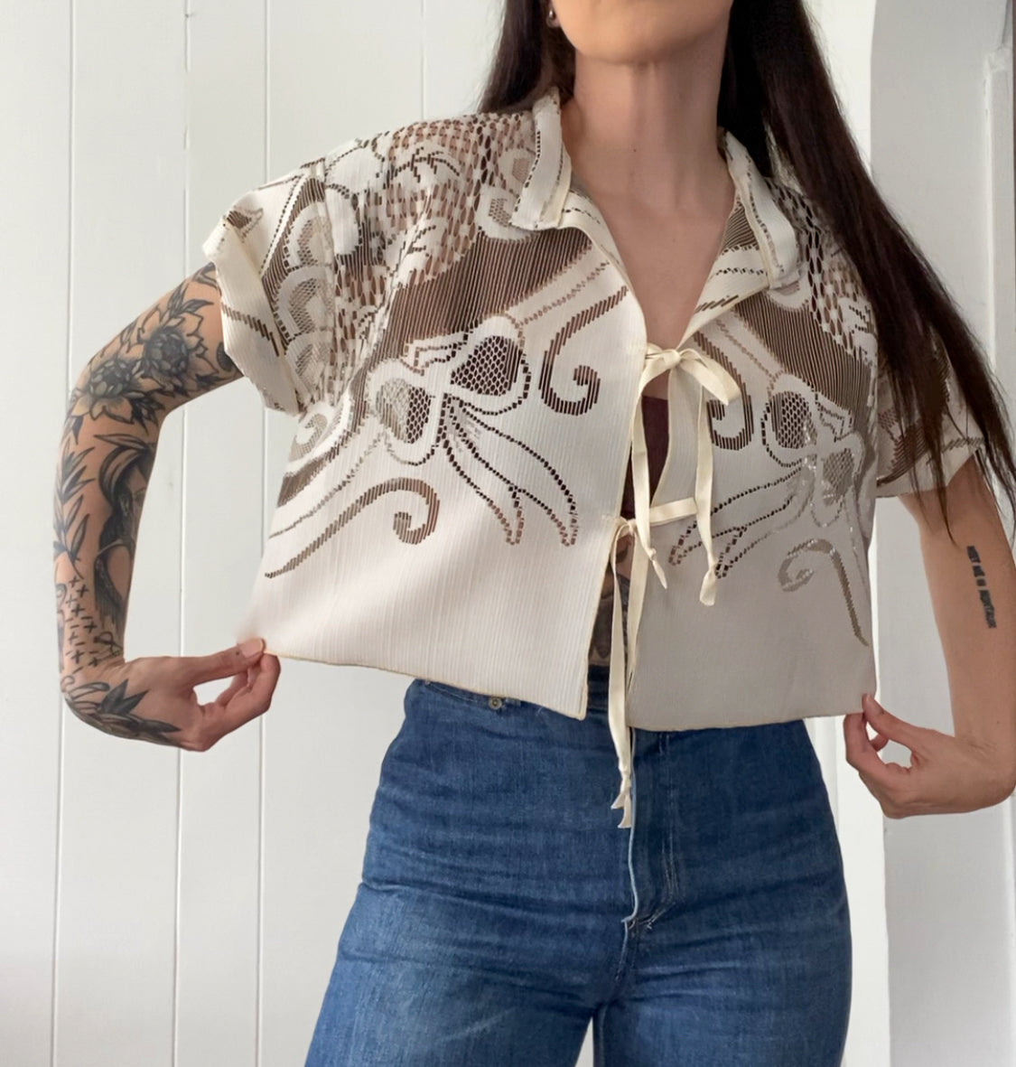 Upcycled Tie Front Blouse