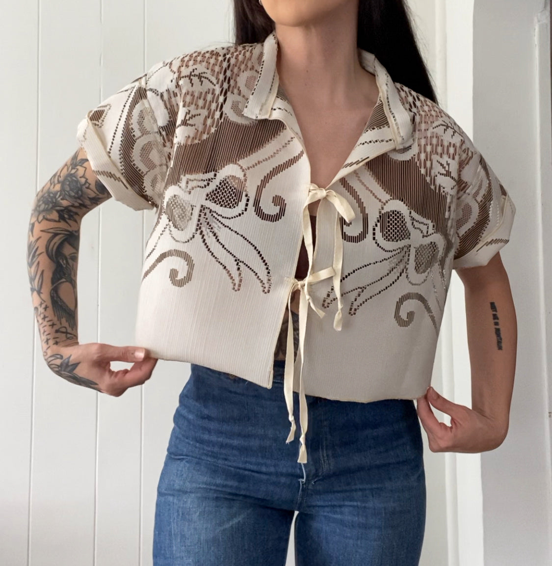 Upcycled Tie Front Blouse