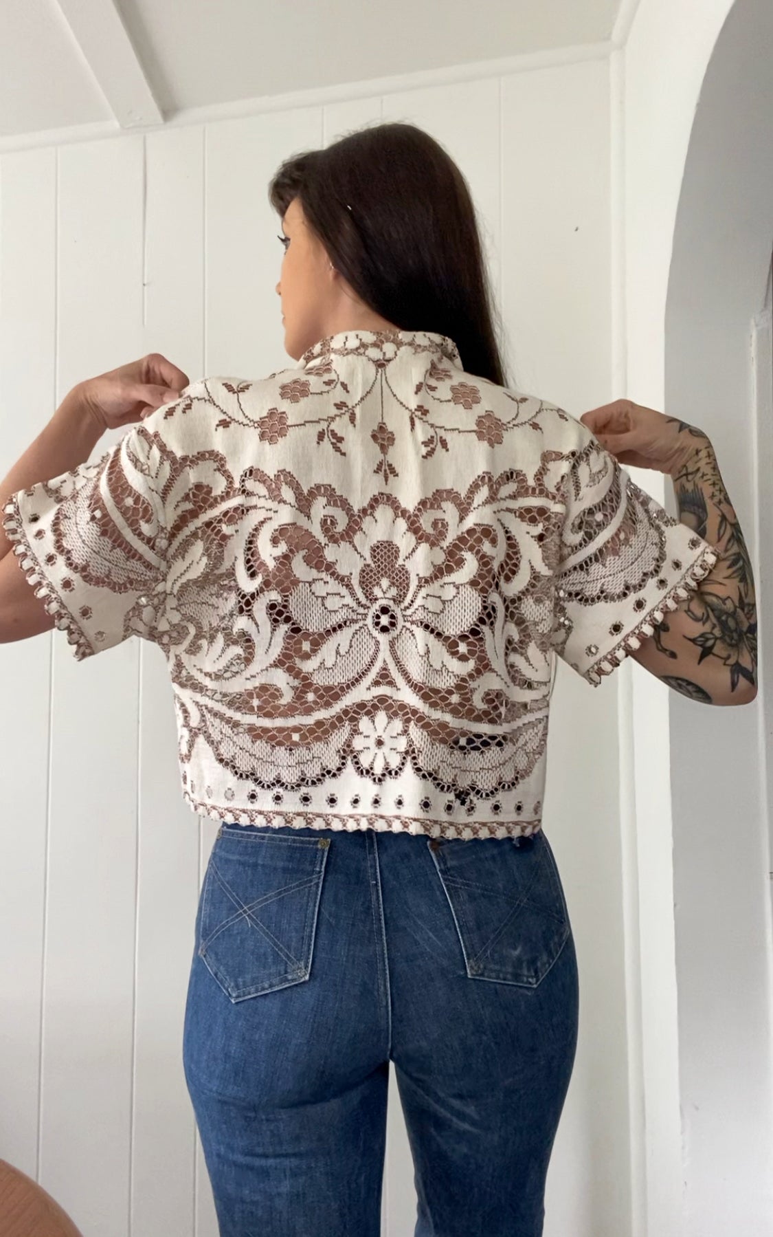 Upcycled Tie Front Lace Blouse