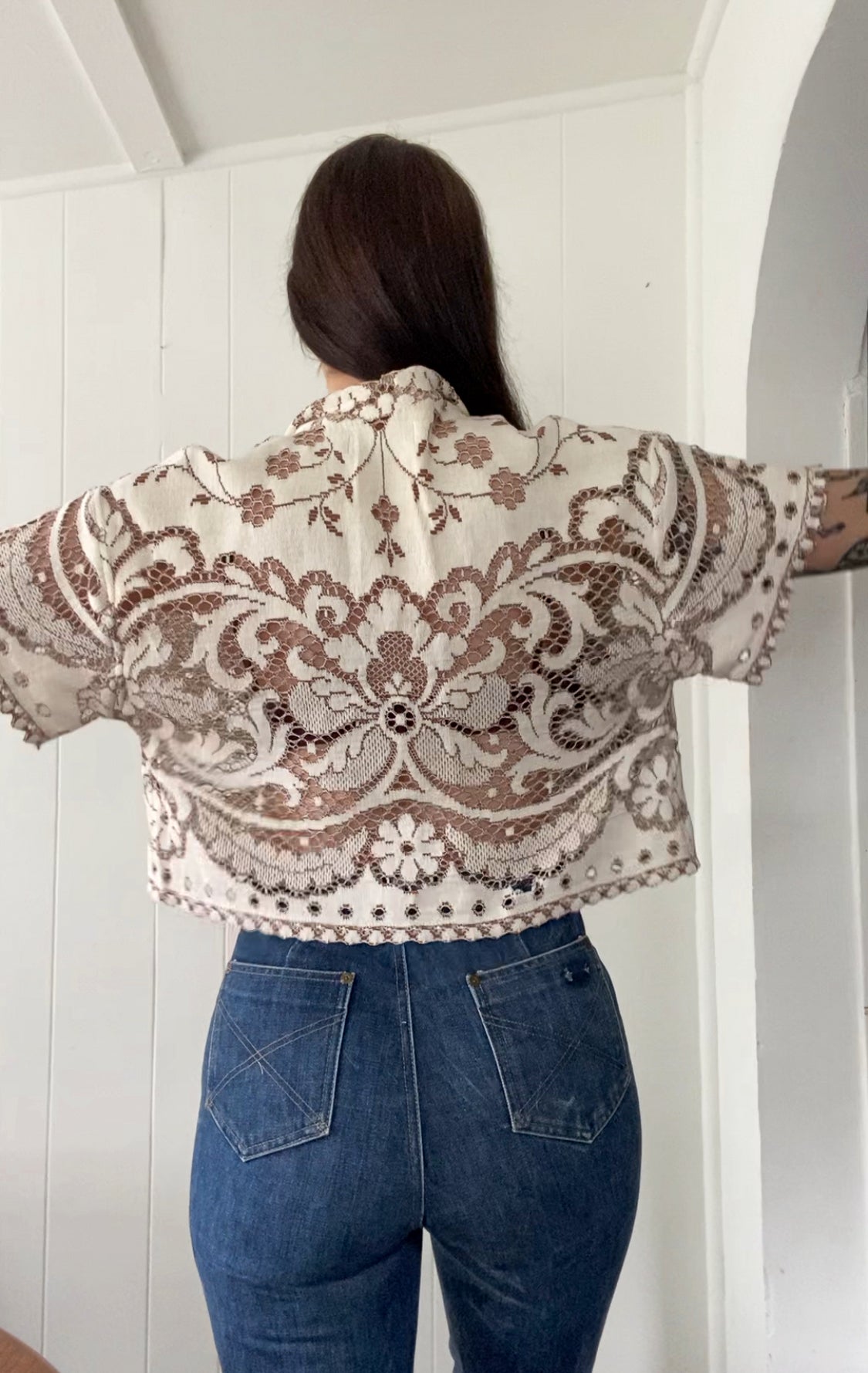 Upcycled Tie Front Lace Blouse