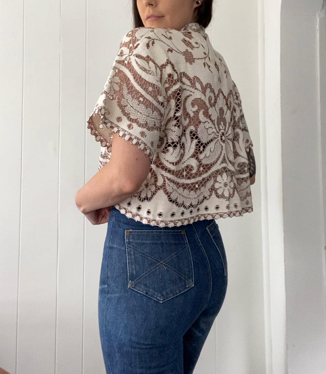 Upcycled Tie Front Lace Blouse