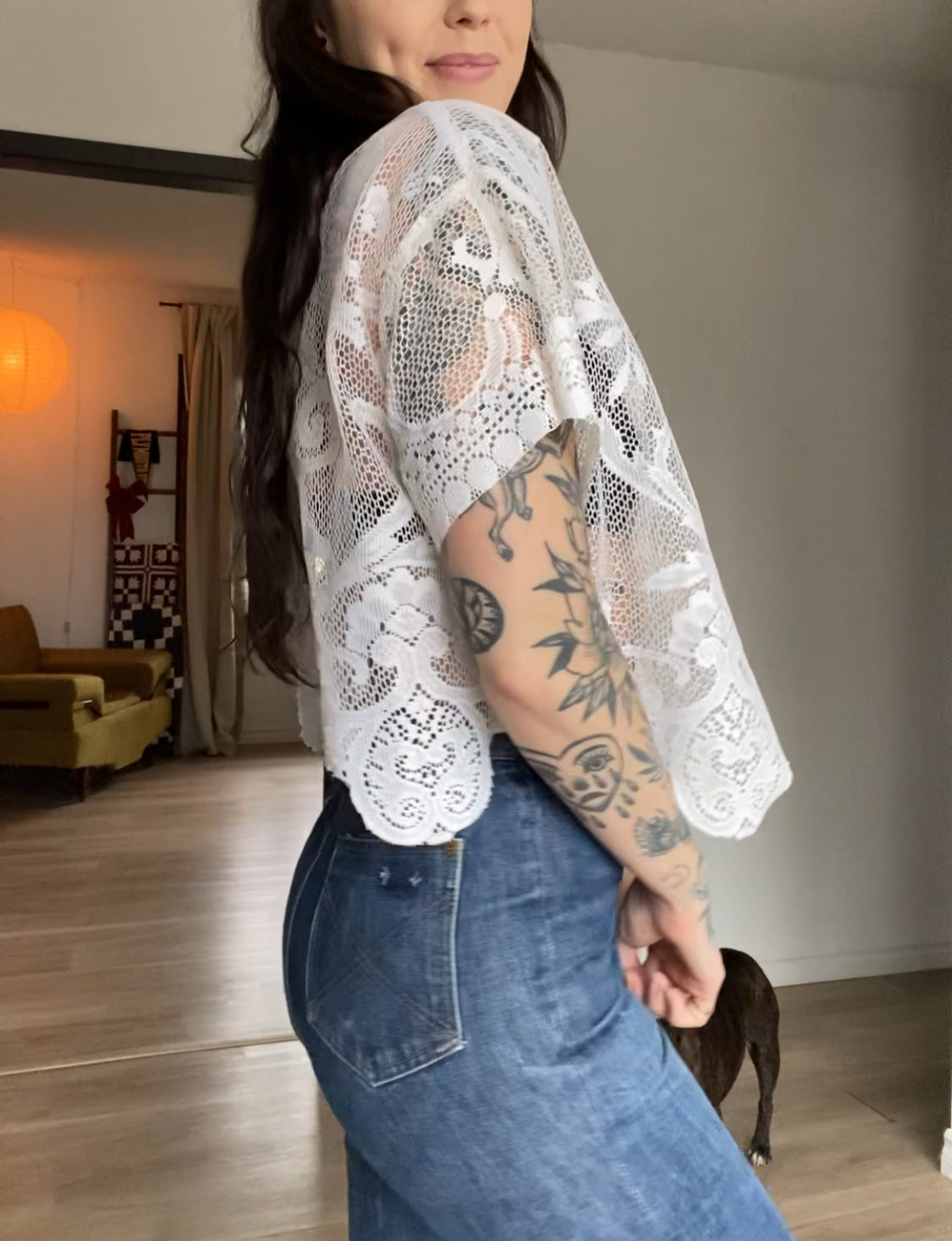 Upcycled Tie-front Lace Blouse